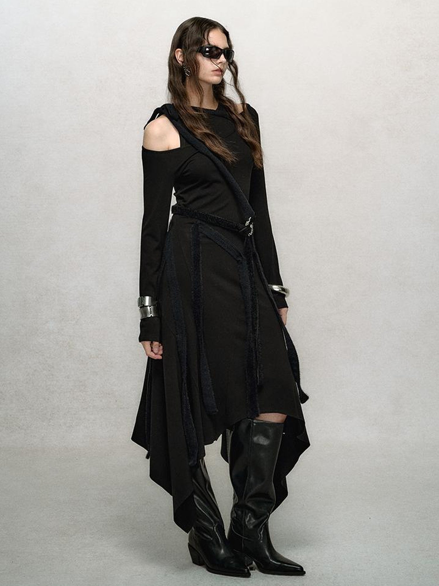 AnnoMundi Deconstructed Ribbed Knit Slip Dress With Asymmetric Hem