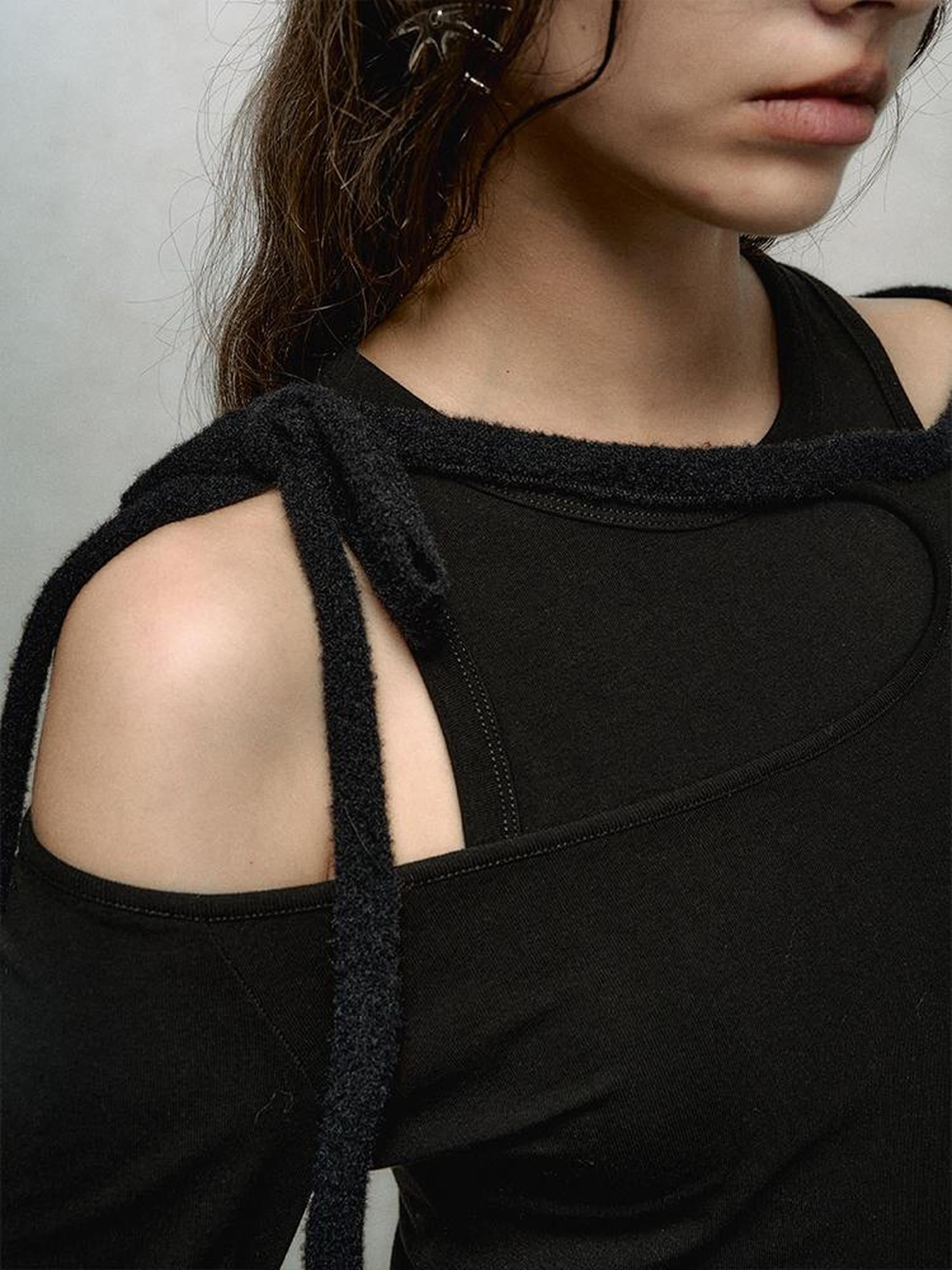 AnnoMundi Deconstructed Ribbed Knit Slip Dress With Asymmetric Hem