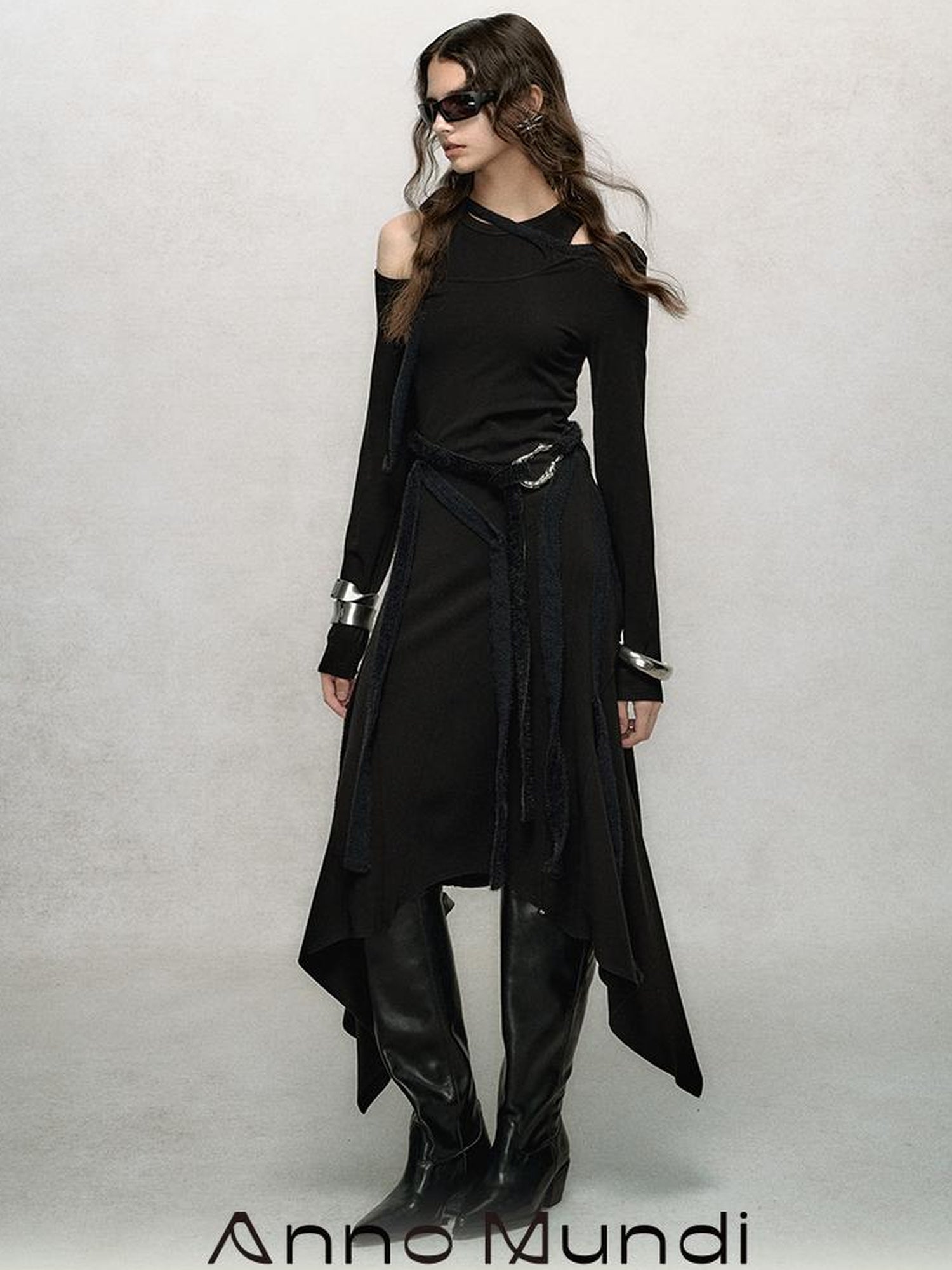 AnnoMundi Deconstructed Ribbed Knit Slip Dress With Asymmetric Hem