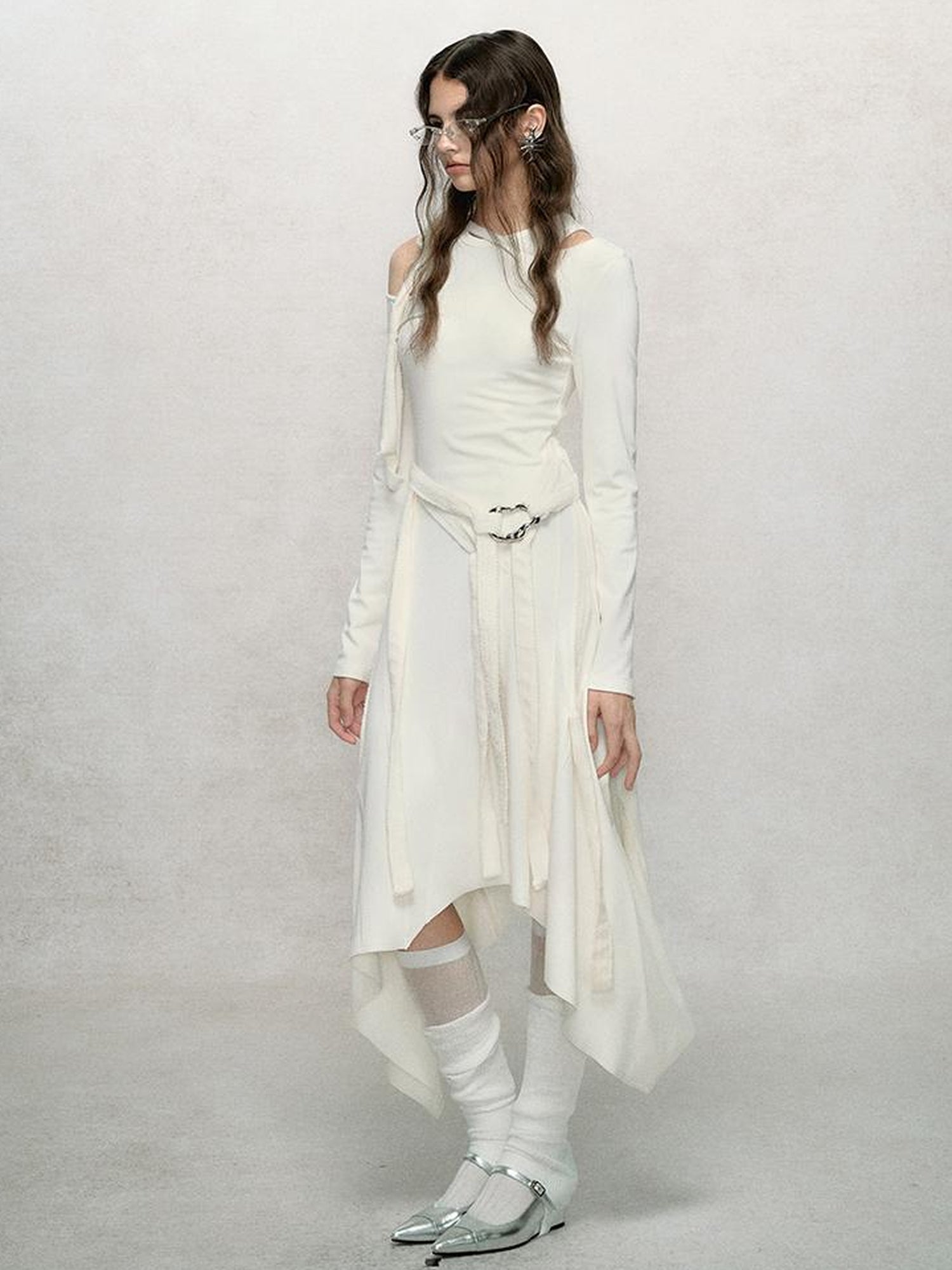 AnnoMundi Deconstructed Ribbed Knit Slip Dress With Asymmetric Hem