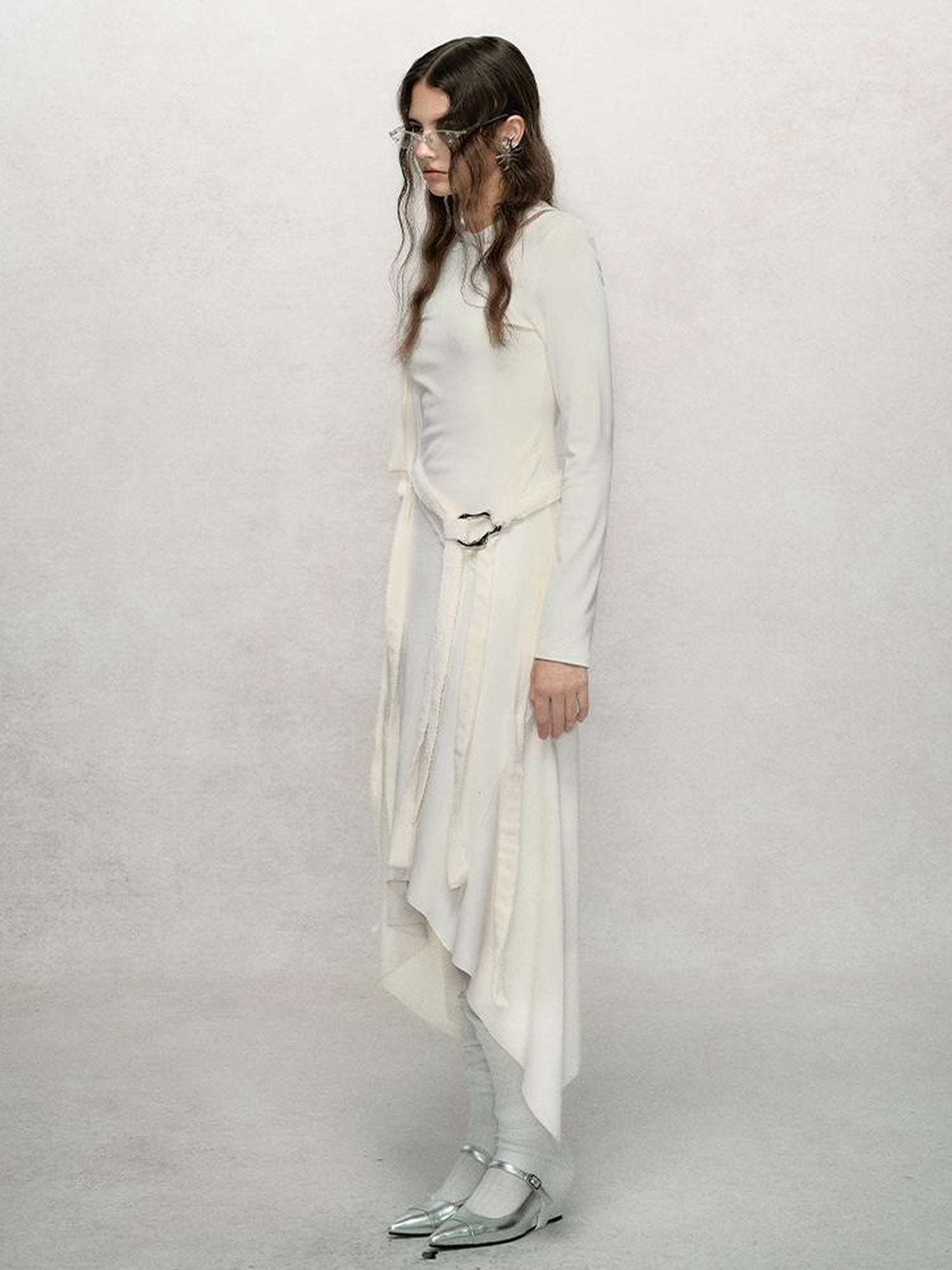 AnnoMundi Deconstructed Ribbed Knit Slip Dress With Asymmetric Hem