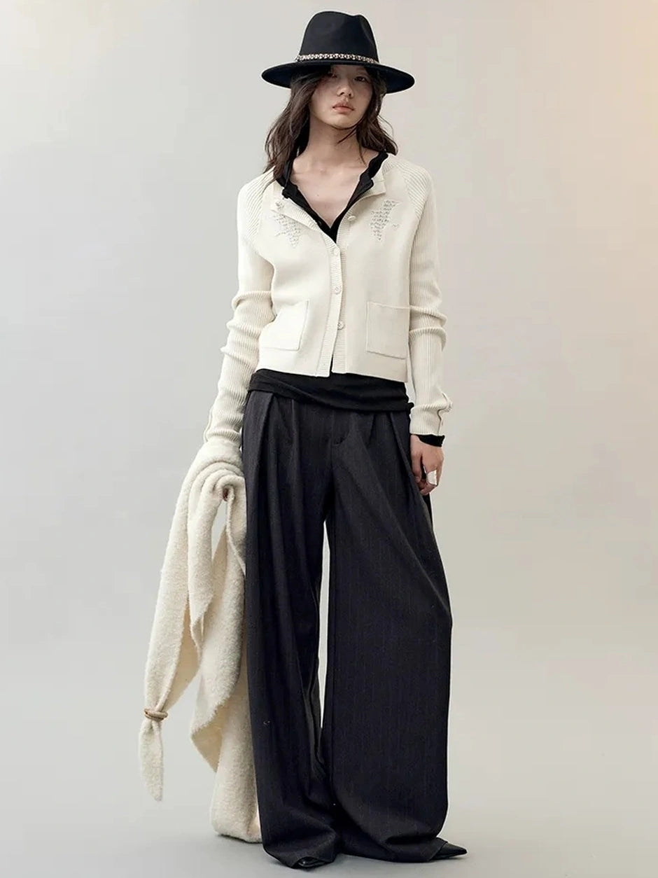 AnnoMundi Deconstructed Wide Leg Trousers With Layered Waistband Pants