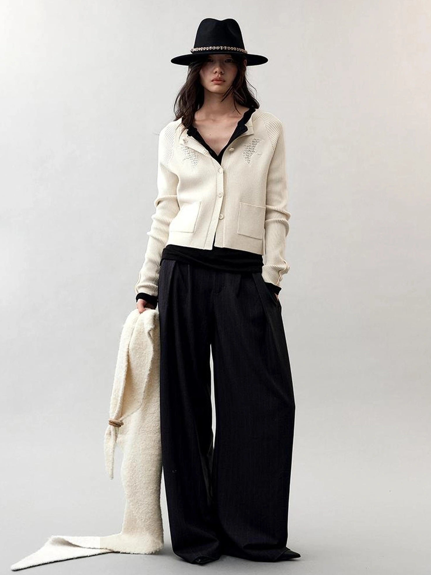 AnnoMundi Deconstructed Wide Leg Trousers With Layered Waistband Pants