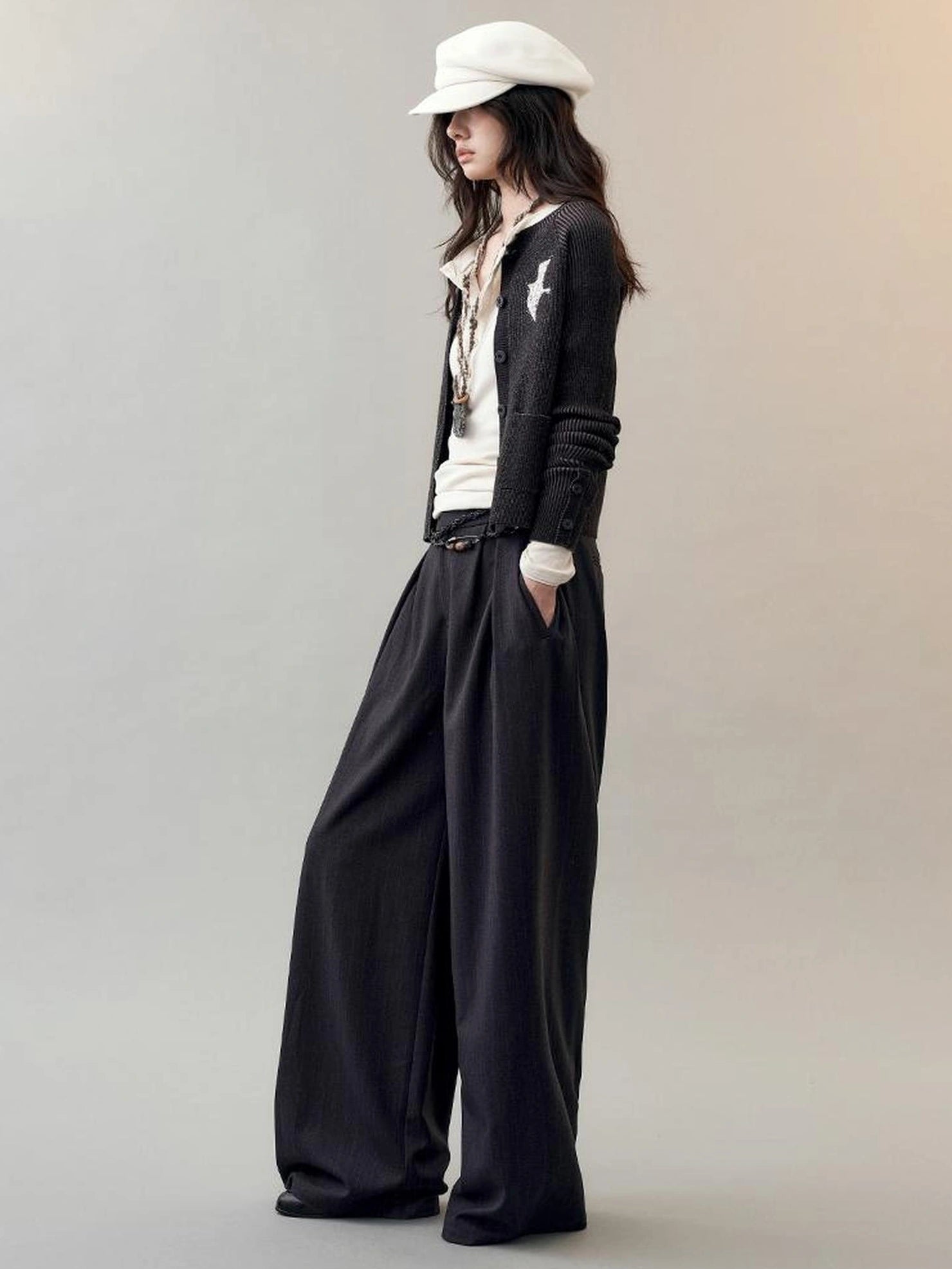 AnnoMundi Deconstructed Wide Leg Trousers With Layered Waistband Pants
