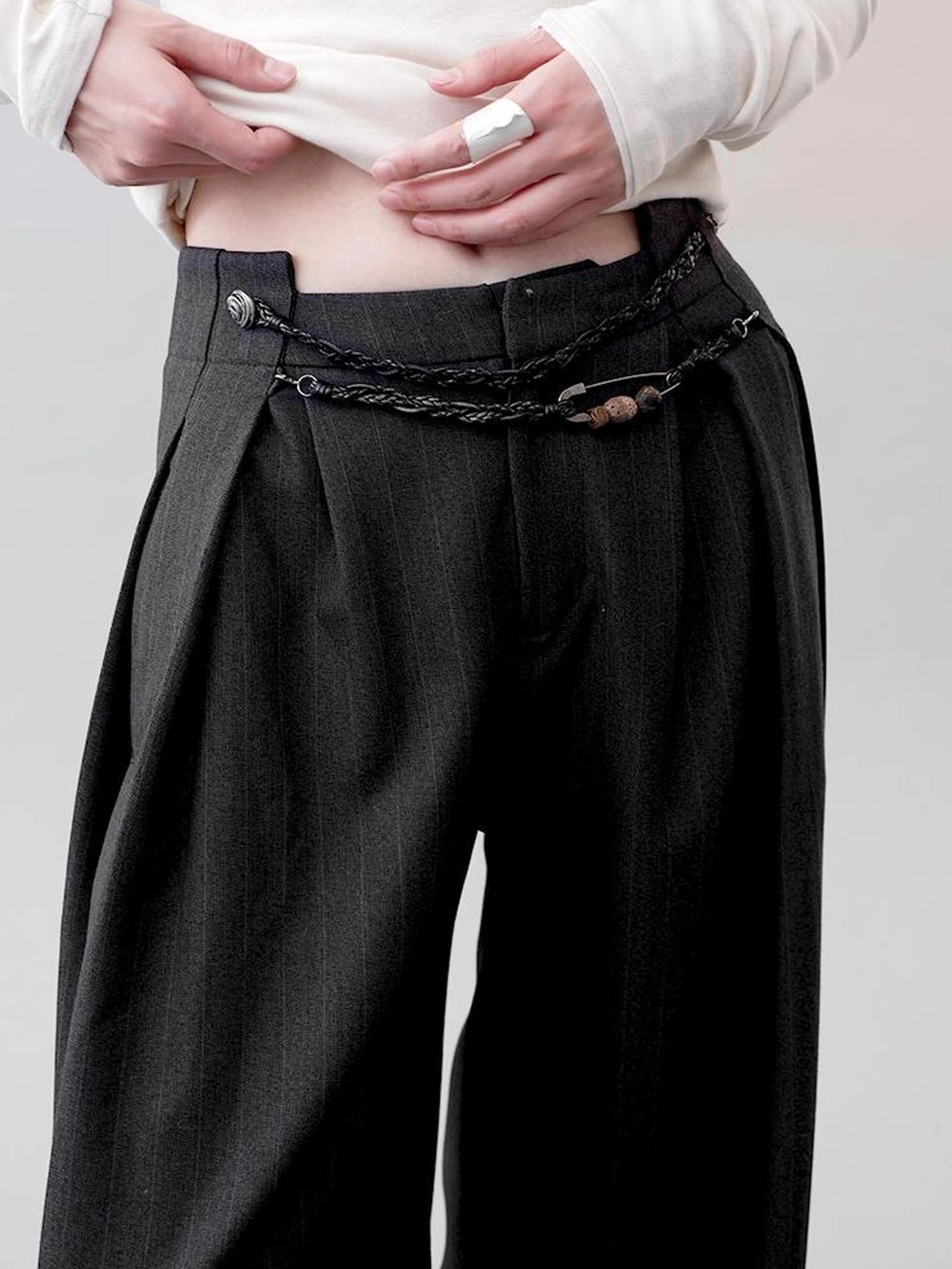 AnnoMundi Deconstructed Wide Leg Trousers With Layered Waistband Pants