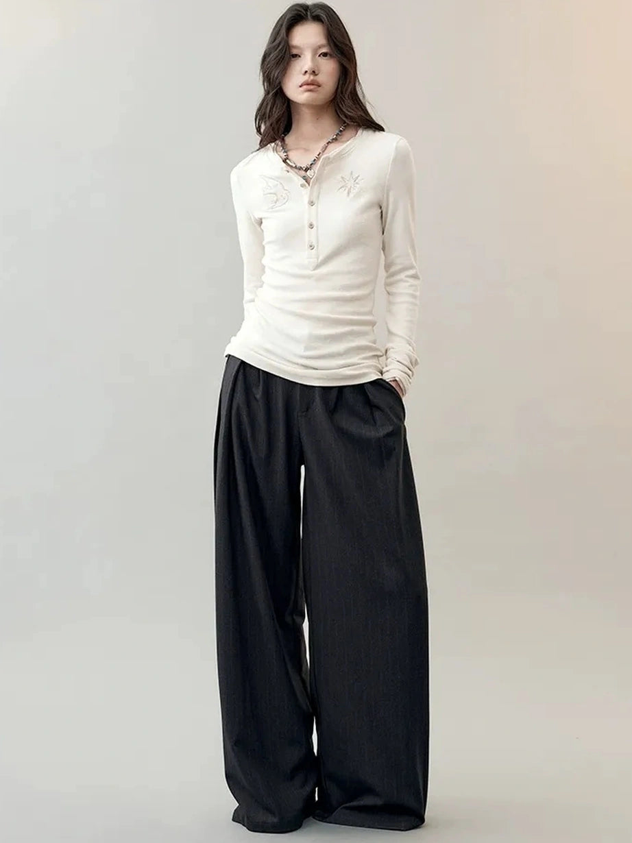 AnnoMundi Deconstructed Wide Leg Trousers With Layered Waistband Pants