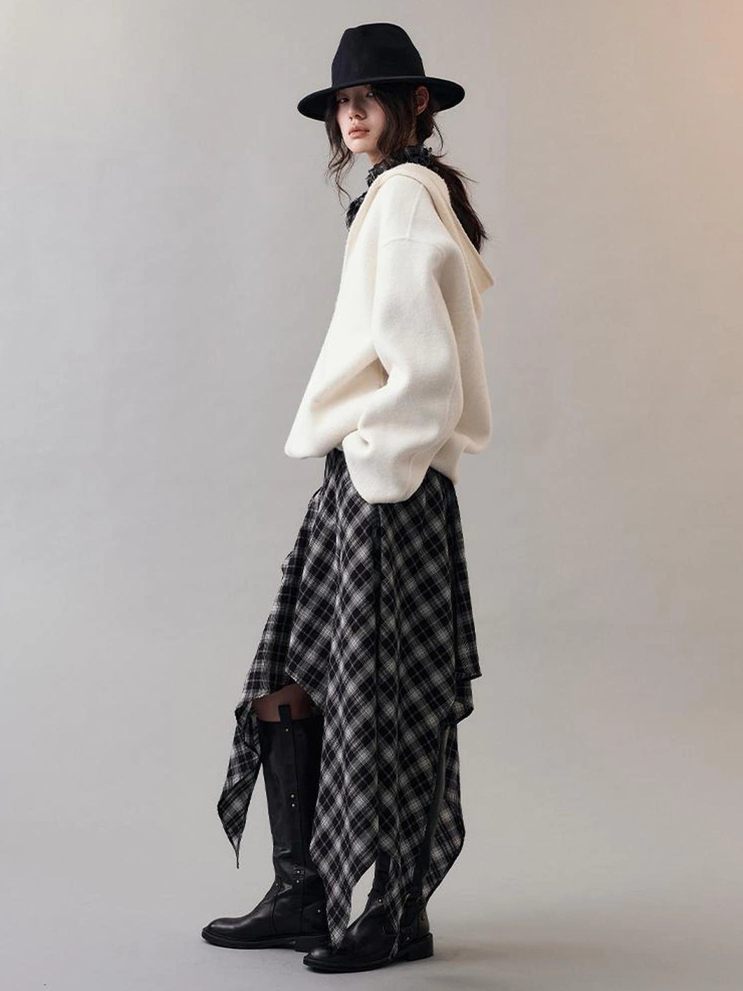 AnnoMundi Deep V Hooded Wool Coat Jacket