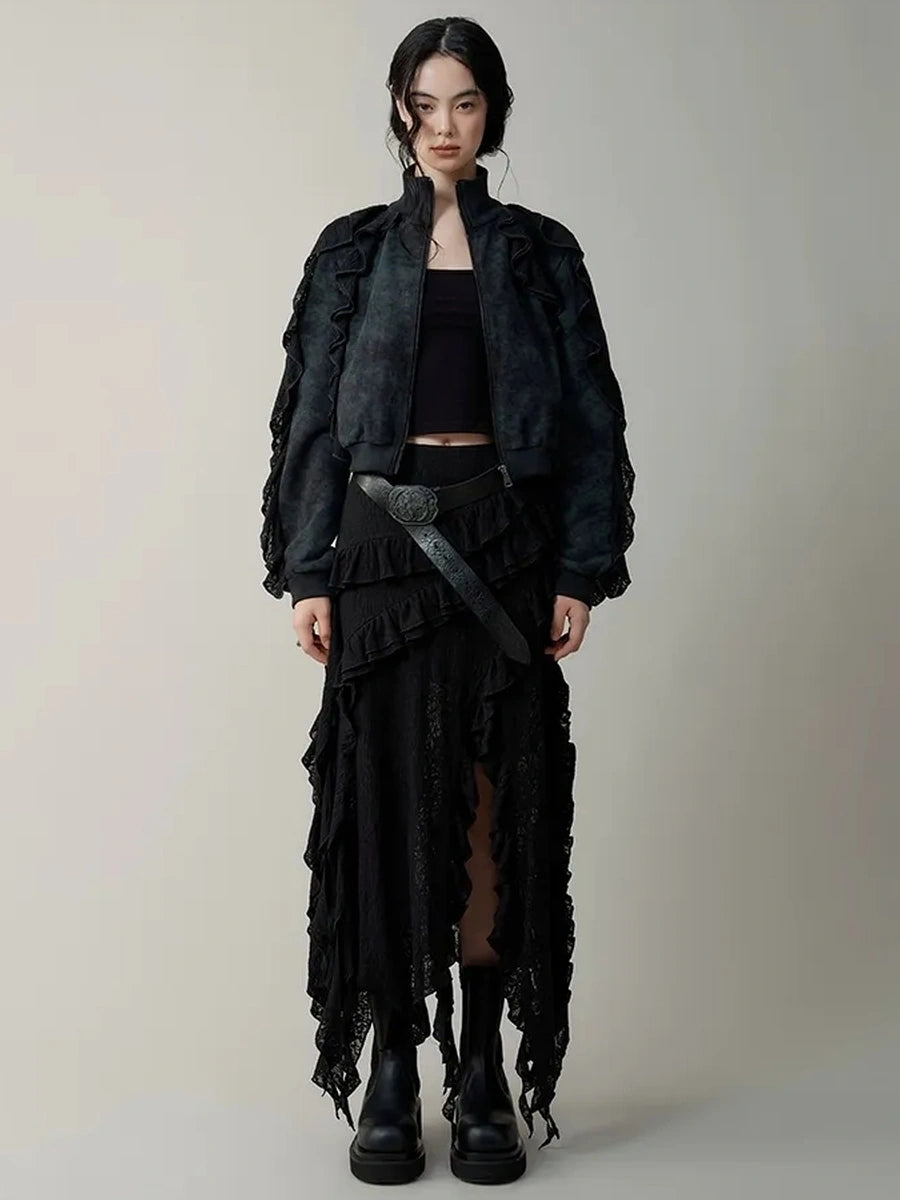 AnnoMundi Distressed Snowflake Jacquard Knit Peplum Hoodie Jacket