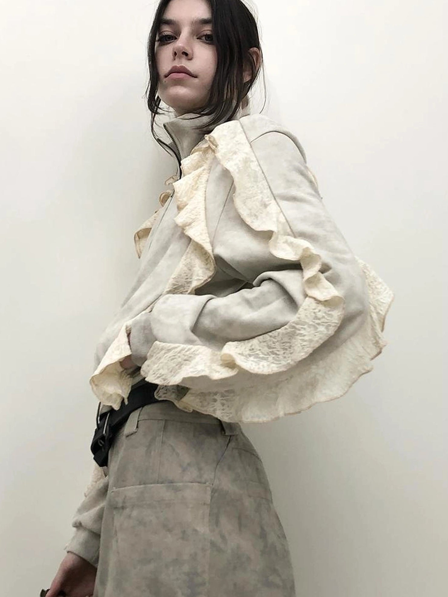 AnnoMundi Distressed Snowflake Jacquard Knit Peplum Hoodie Jacket