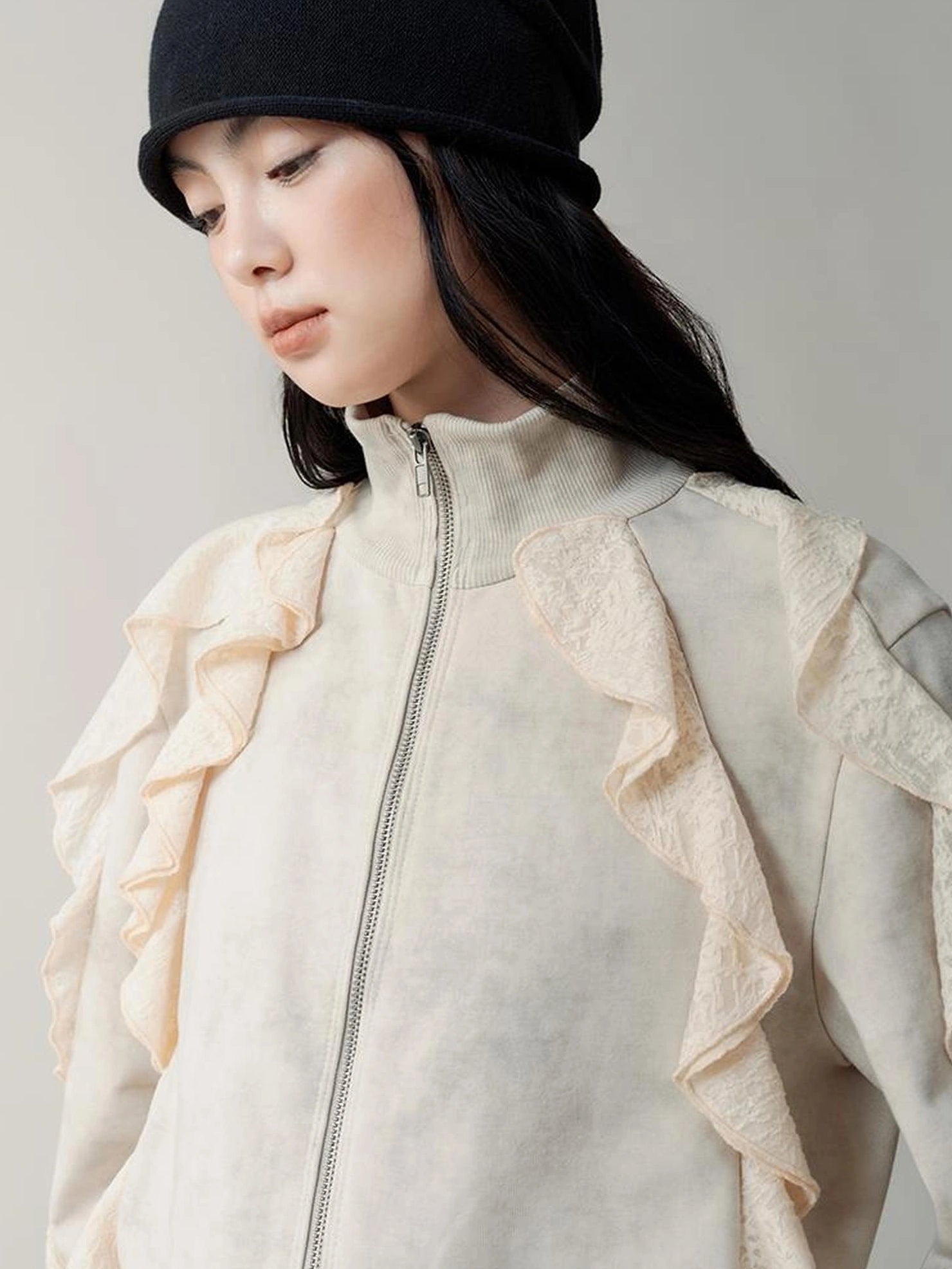 AnnoMundi Distressed Snowflake Jacquard Knit Peplum Hoodie Jacket