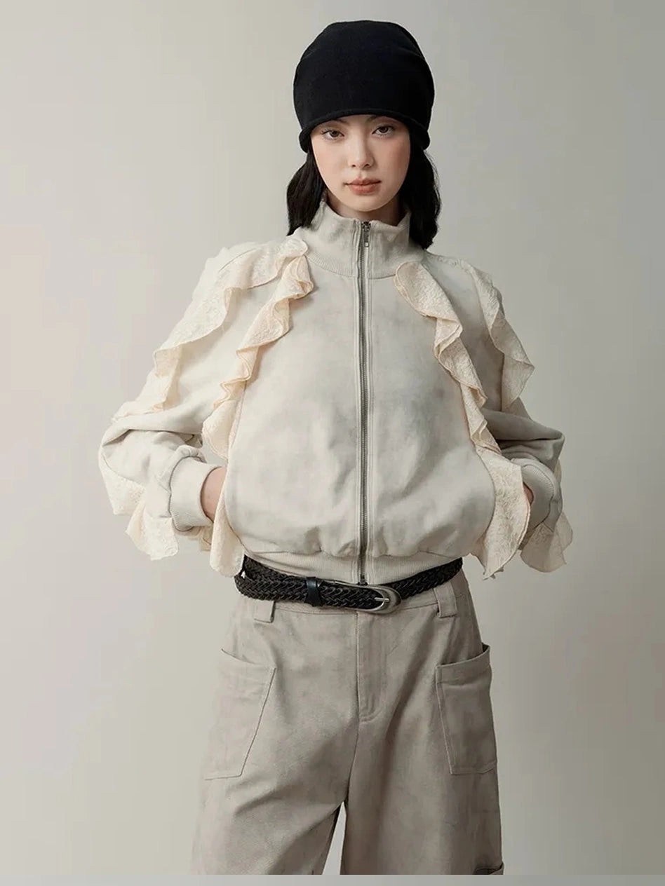 AnnoMundi Distressed Snowflake Jacquard Knit Peplum Hoodie Jacket