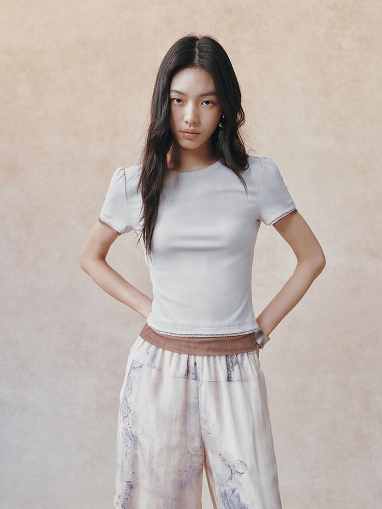 AnnoMundi Double Layer Contrast Lace Spliced Slim Women&