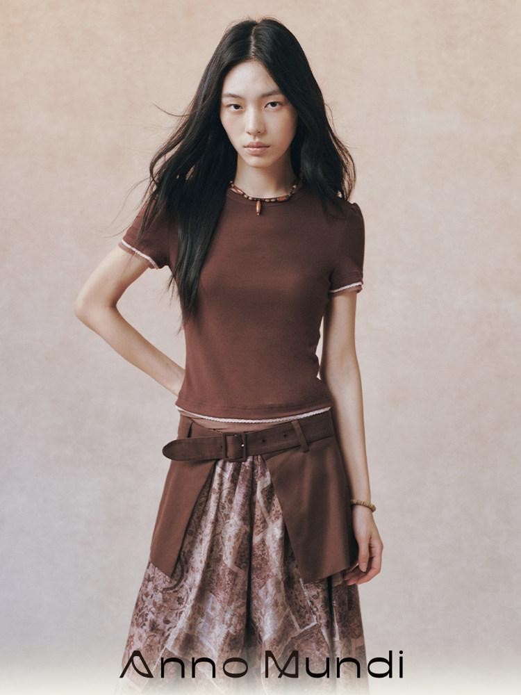 AnnoMundi Double Layer Contrast Lace Spliced Slim Women&