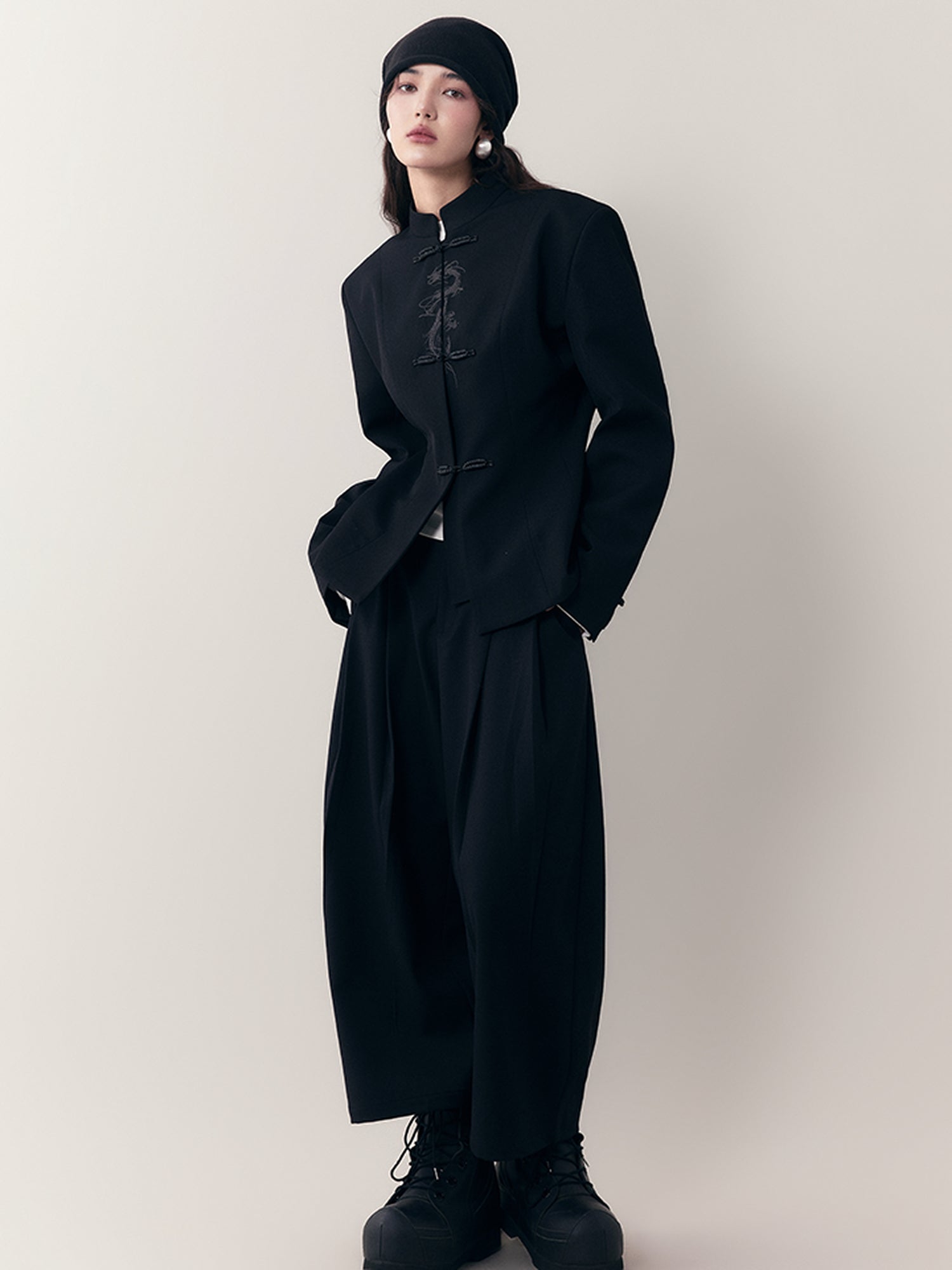 AnnoMundi Dragon Embroidered Blazer In Ink Wash