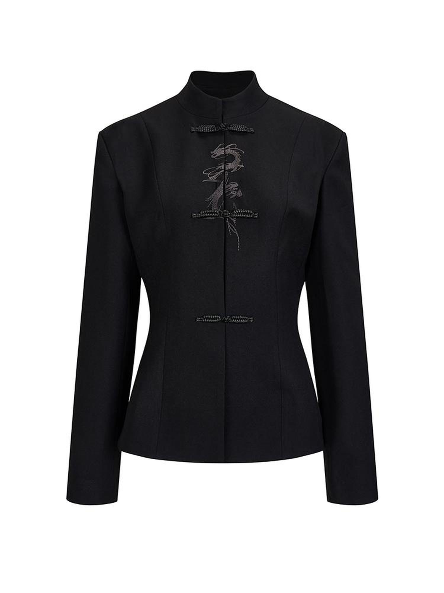 AnnoMundi Dragon Embroidered Blazer In Ink Wash
