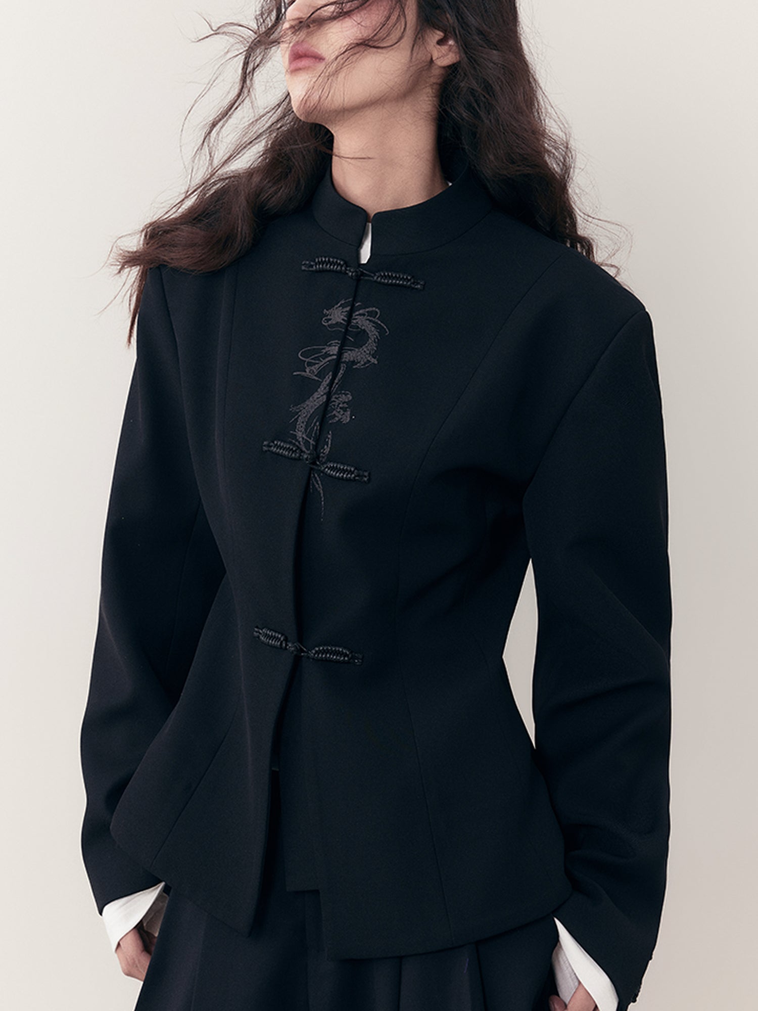 AnnoMundi Dragon Embroidered Blazer In Ink Wash