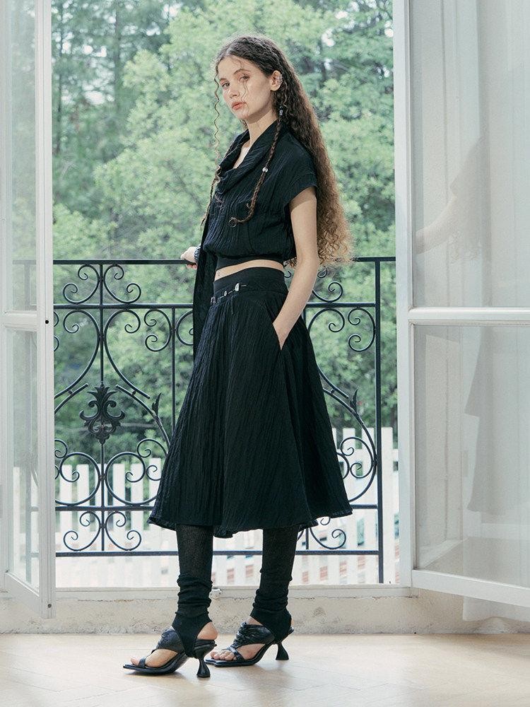 AnnoMundi Draped Collar Ribbon Tie Drop Shoulder Women&