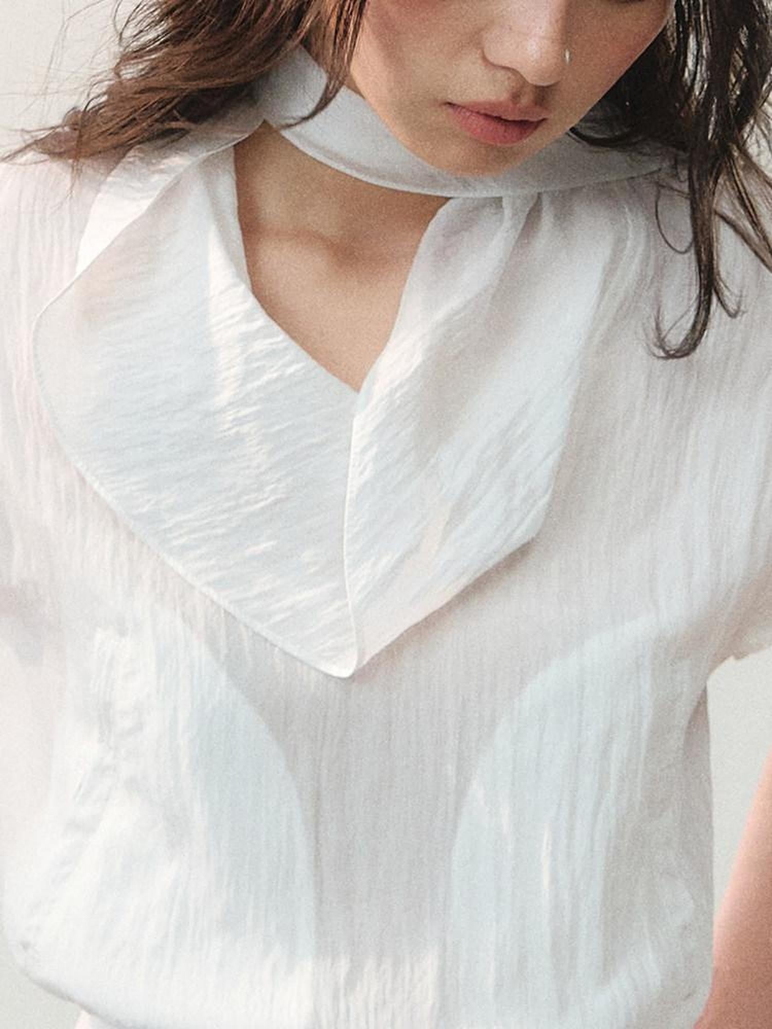 AnnoMundi Draped Collar Ribbon Tie Drop Shoulder Women&