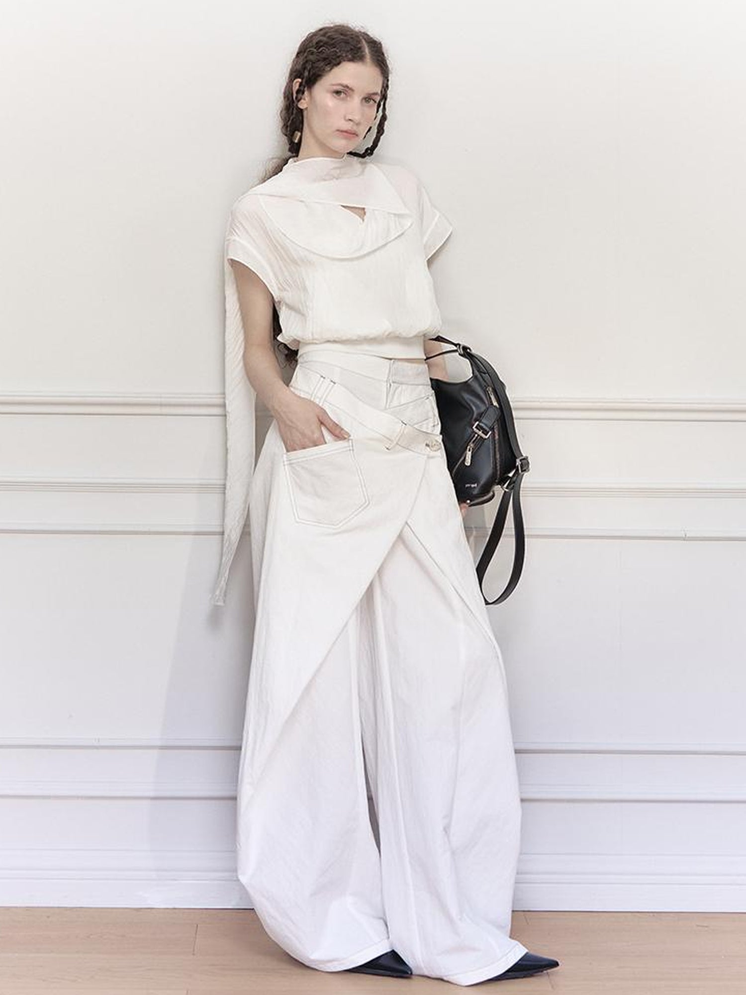 AnnoMundi Draped Neckline Hand Stitched A Line Skirt Two Piece Set