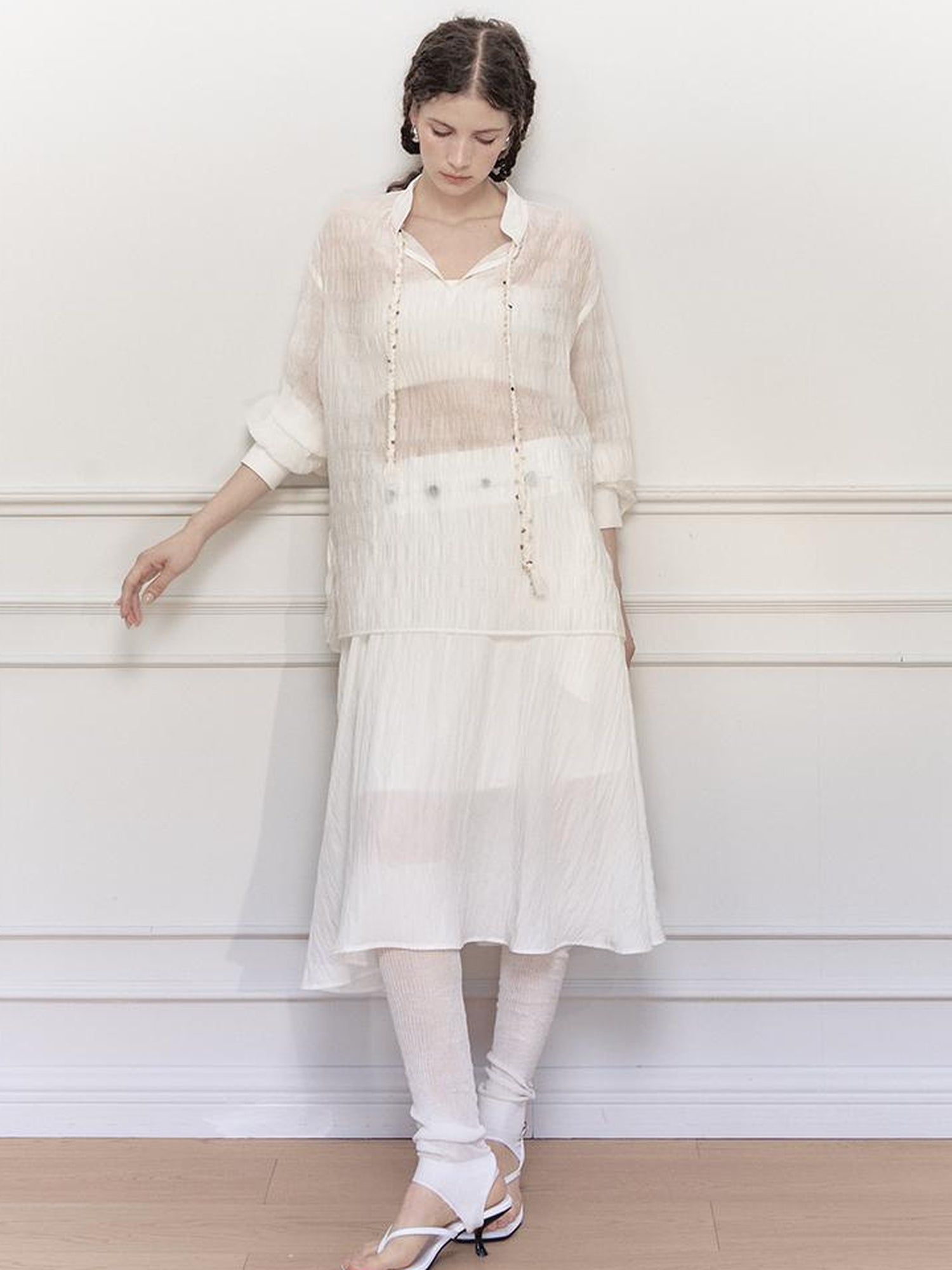 AnnoMundi Draped Neckline Hand Stitched A Line Skirt Two Piece Set