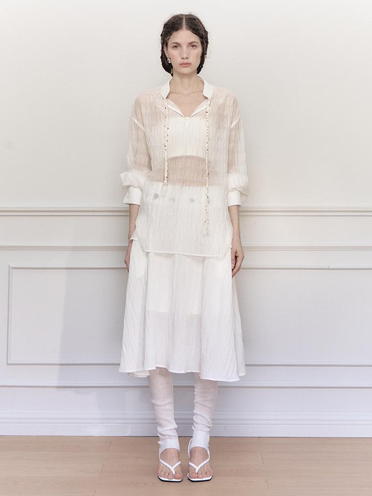 AnnoMundi Draped Neckline Hand Stitched A Line Skirt Two Piece Set