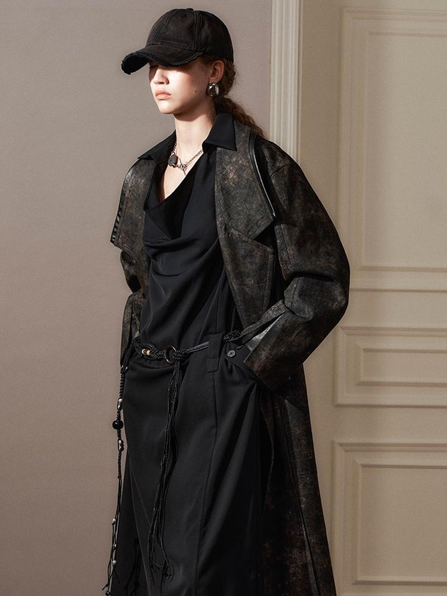 AnnoMundi Draped Neckline Slit Sleeve Black Maxi Dress
