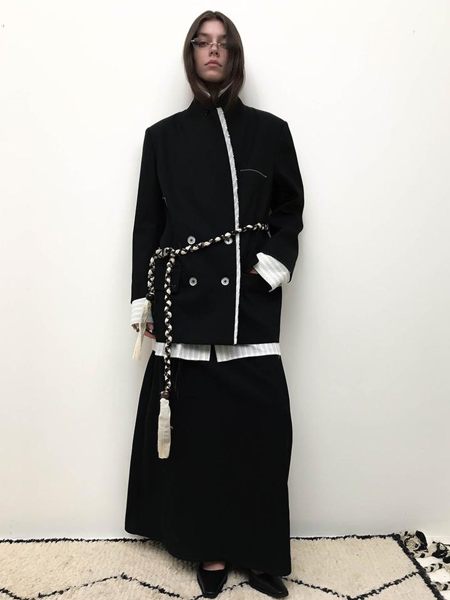 AnnoMundi Draped Neckline Slit Sleeve Black Maxi Dress