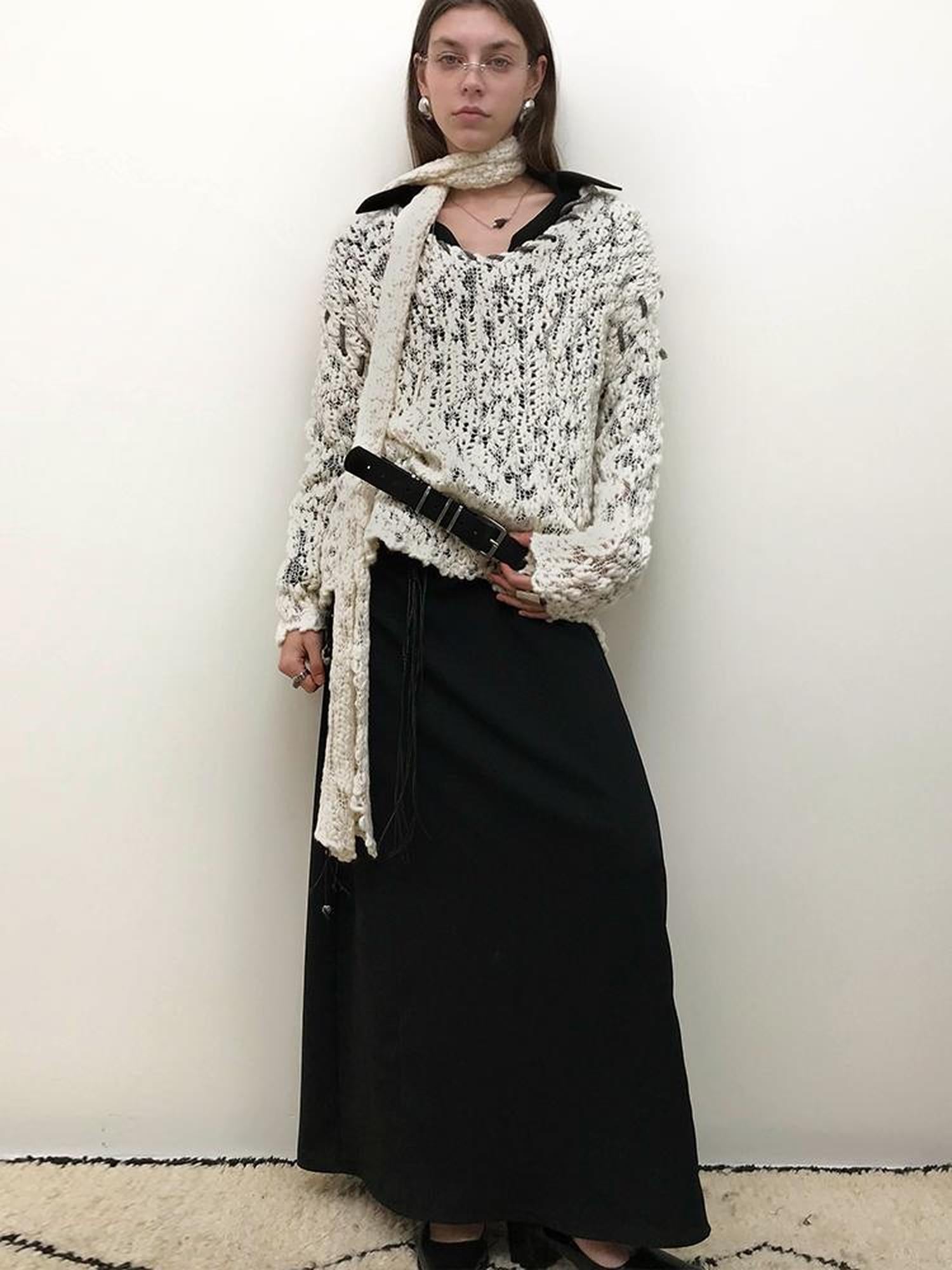 AnnoMundi Draped Neckline Slit Sleeve Black Maxi Dress
