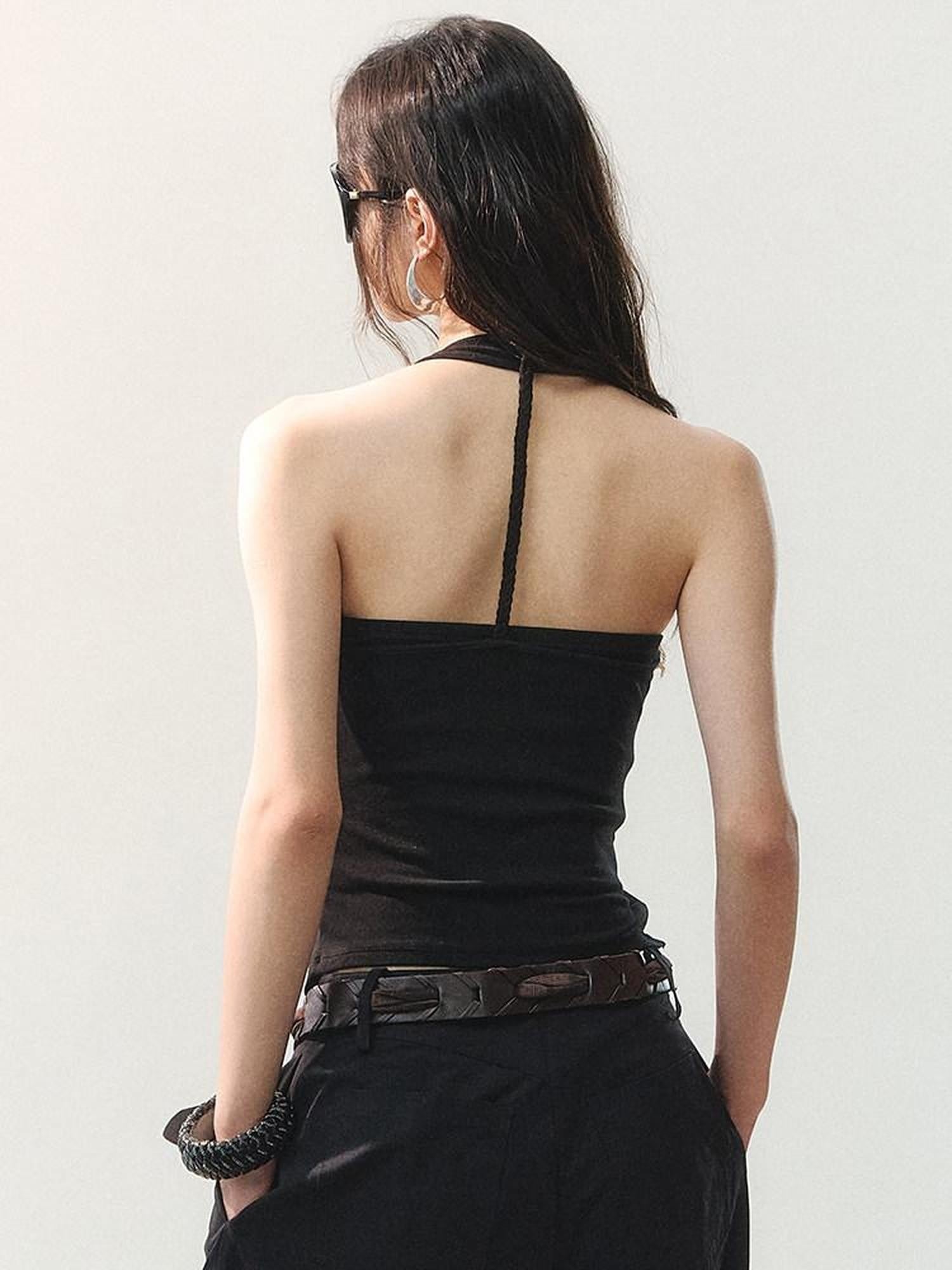 AnnoMundi Draped Twist Pleat Halter Double Layer Slit Cropped Women&