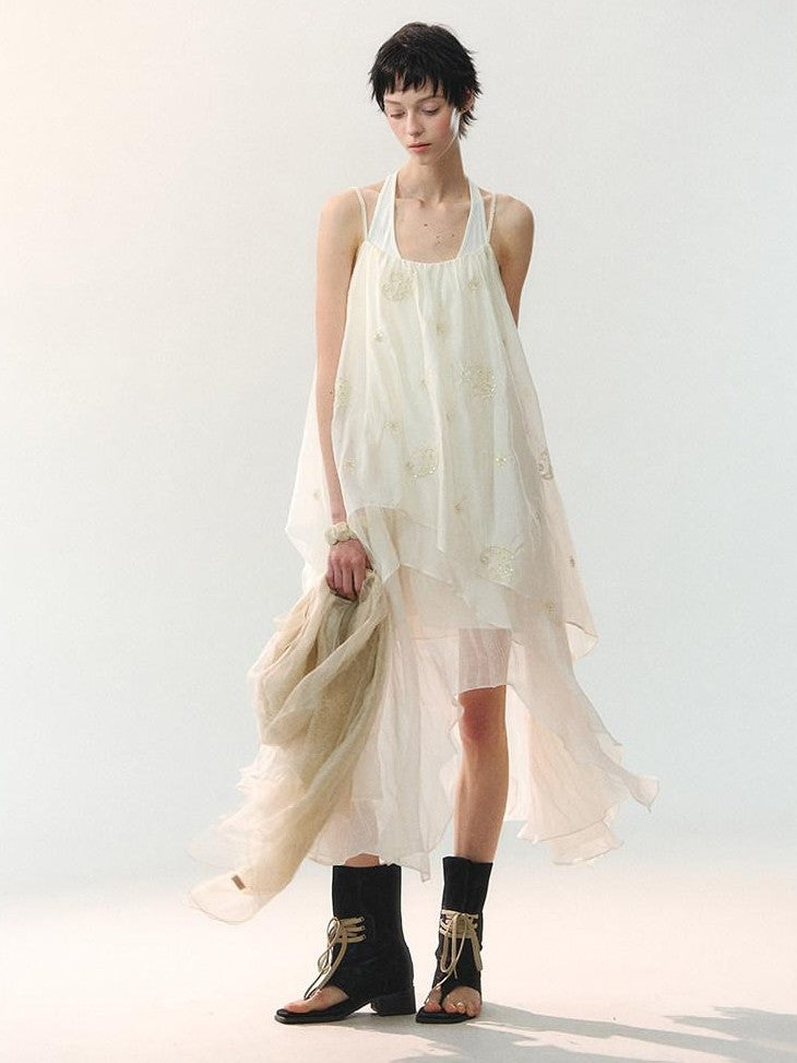 AnnoMundi Draped Twist Pleat Halter Double Layer Slit Cropped Women&