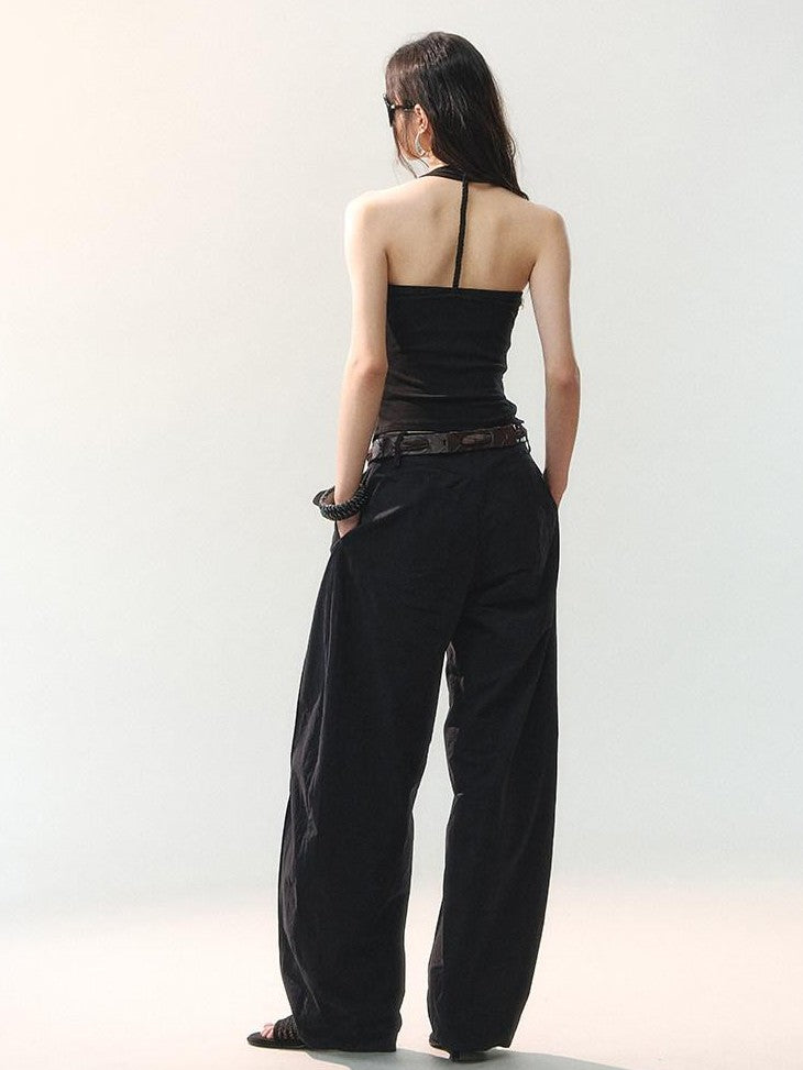 AnnoMundi Draped Twist Pleat Halter Double Layer Slit Cropped Women&