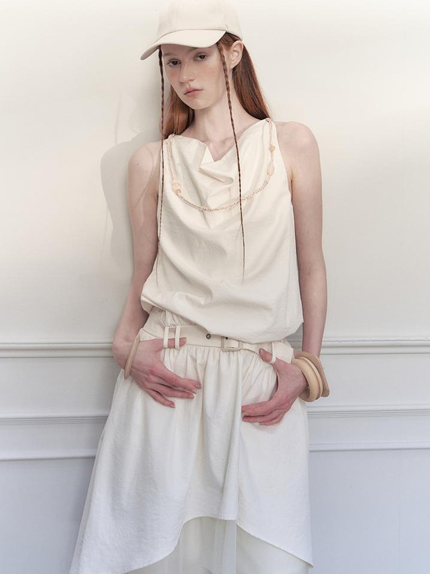 AnnoMundi Draped Waist Tulle Dress with Beaded Chain