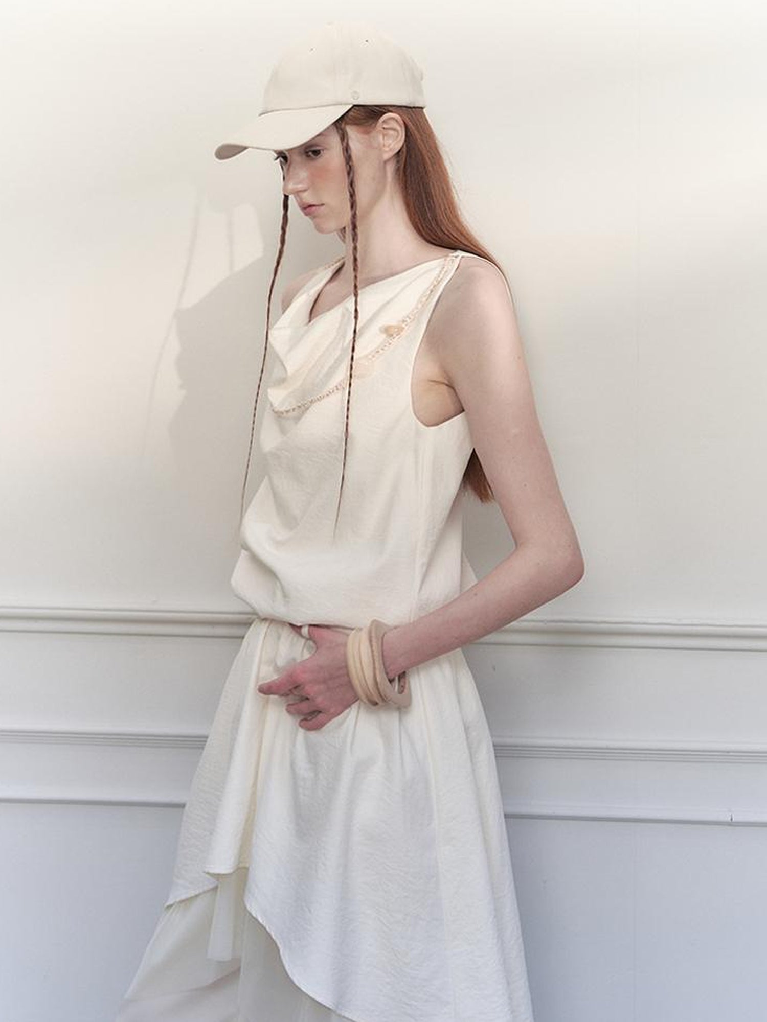 AnnoMundi Draped Waist Tulle Dress with Beaded Chain