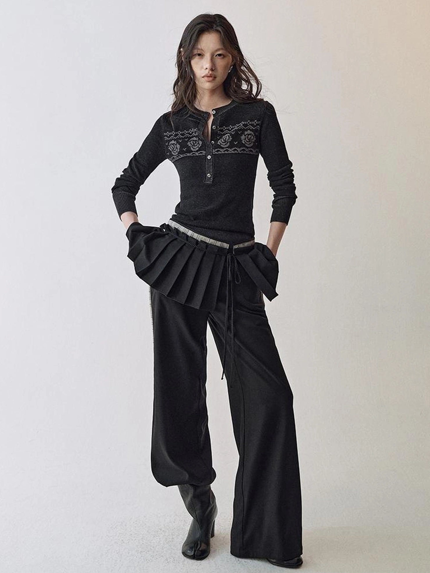 AnnoMundi Fair Isle Color Block Knit V-neck T-shirt Long Sleeve Cardigan