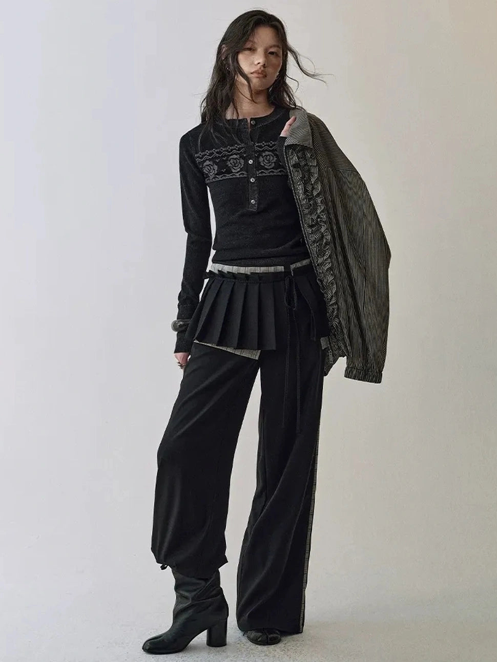 AnnoMundi Fair Isle Color Block Knit V-neck T-shirt Long Sleeve Cardigan