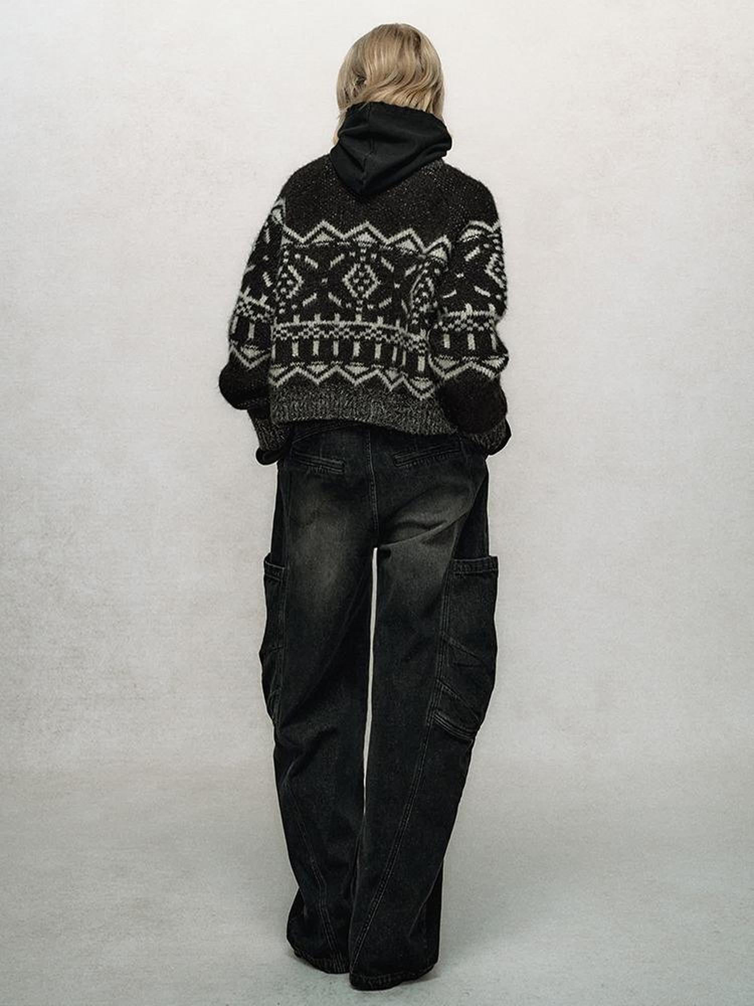 AnnoMundi Fair Isle Knit Cardigan With High Neck And Wooden Buttons