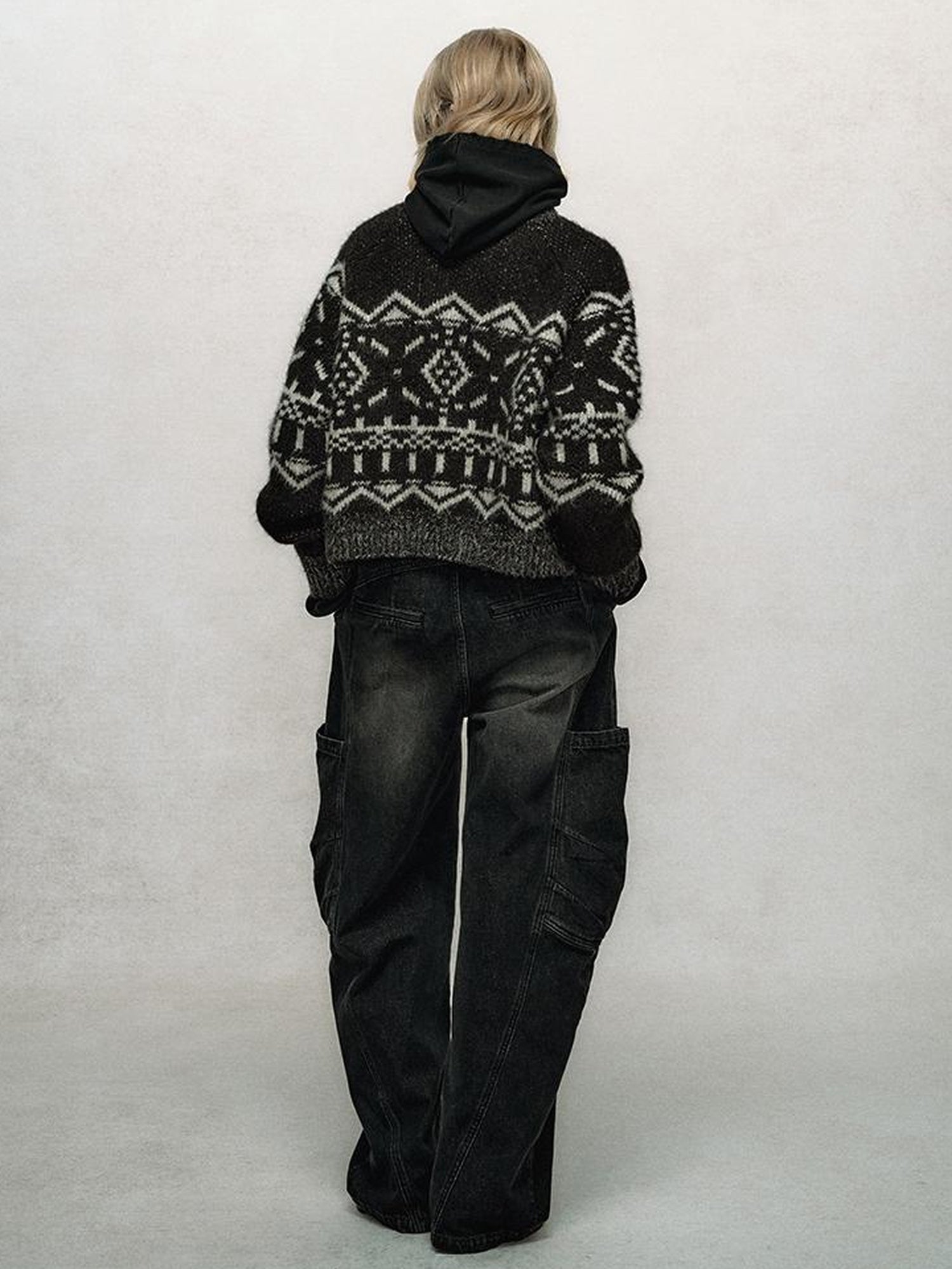 AnnoMundi Fair Isle Knit Cardigan With High Neck And Wooden Buttons