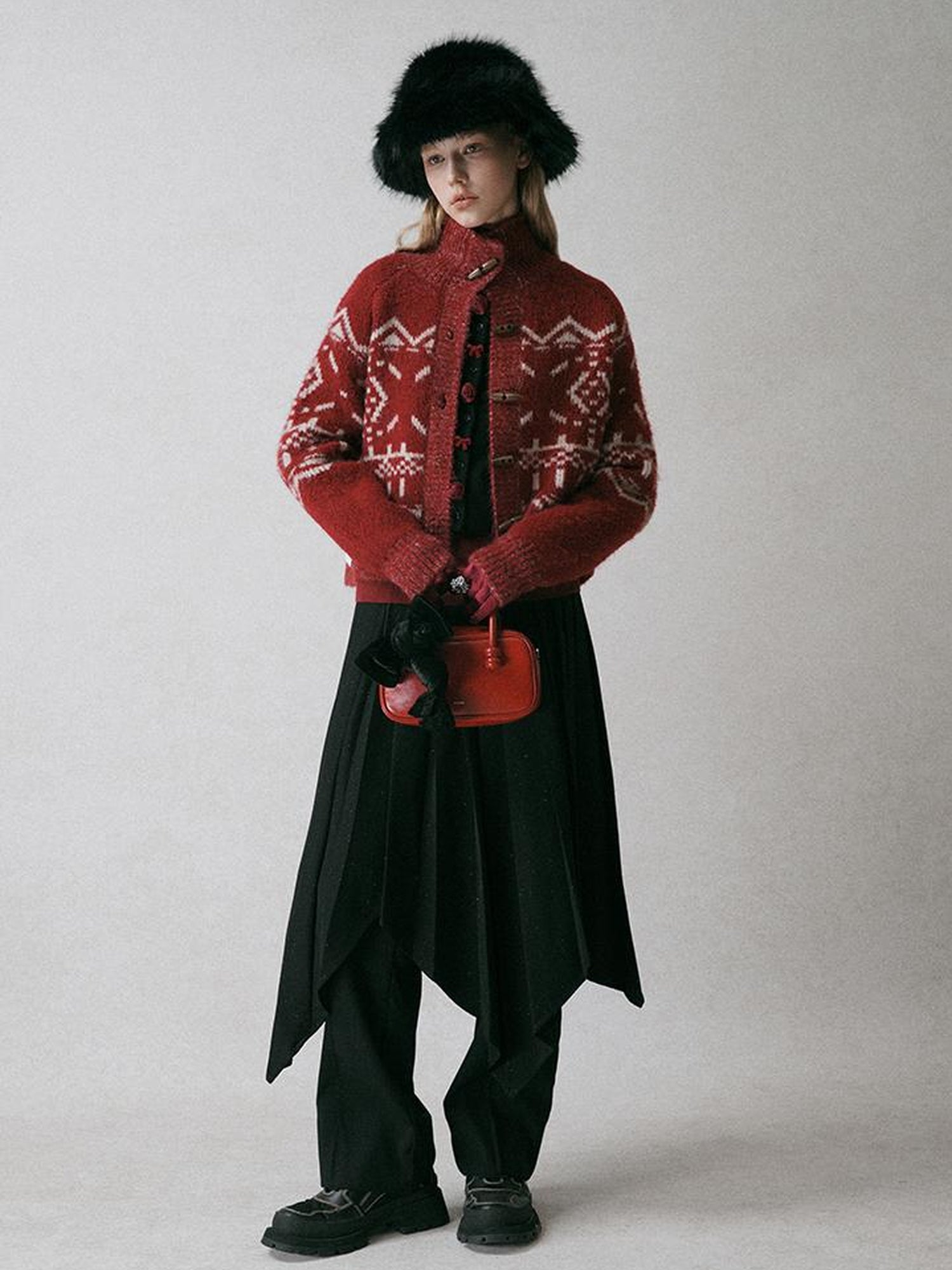 AnnoMundi Fair Isle Knit Cardigan With High Neck And Wooden Buttons