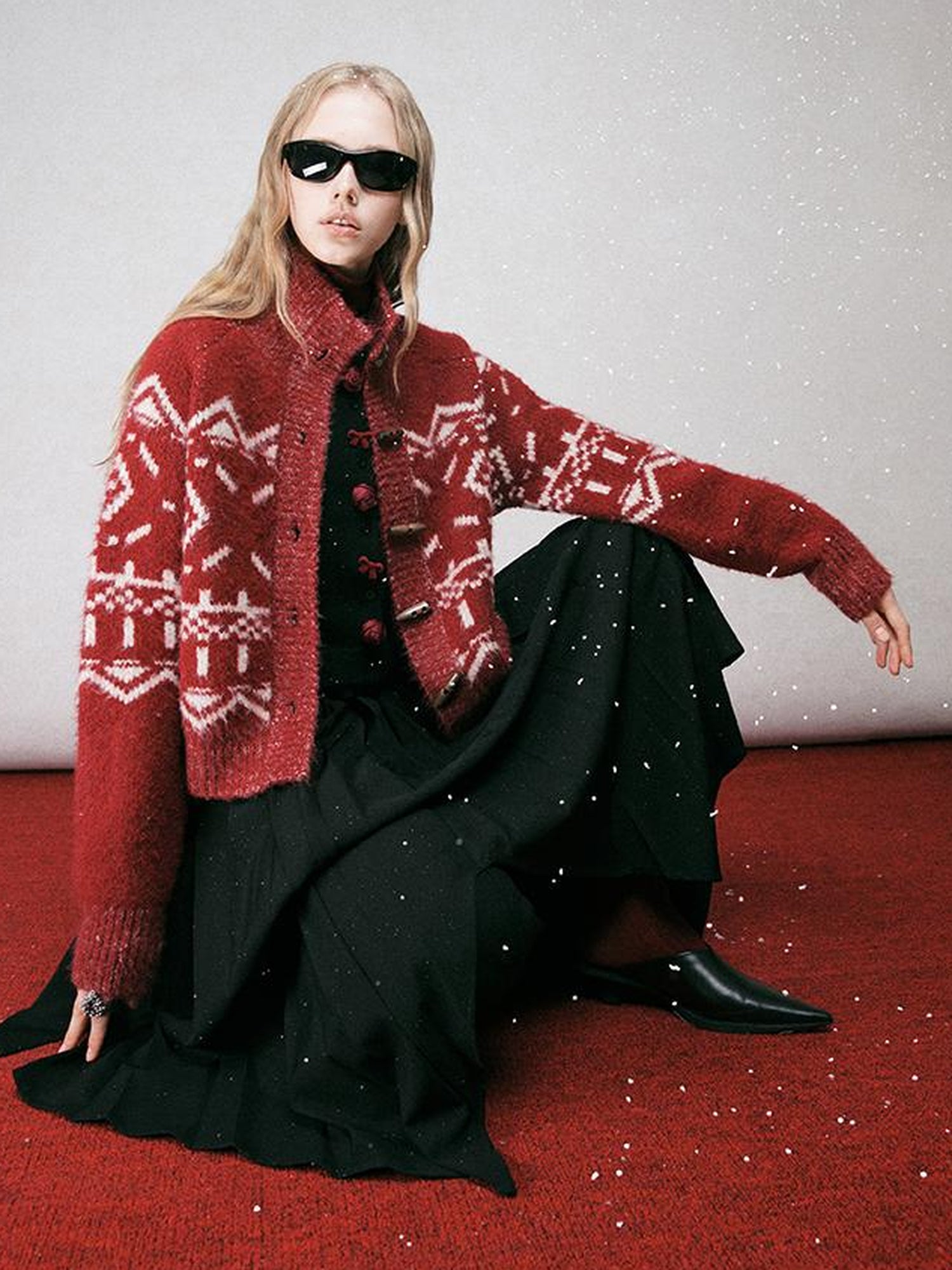 AnnoMundi Fair Isle Knit Cardigan With High Neck And Wooden Buttons