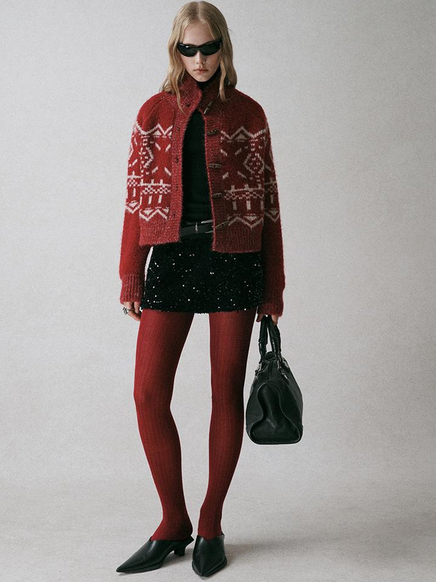 AnnoMundi Fair Isle Knit Cardigan With High Neck And Wooden Buttons