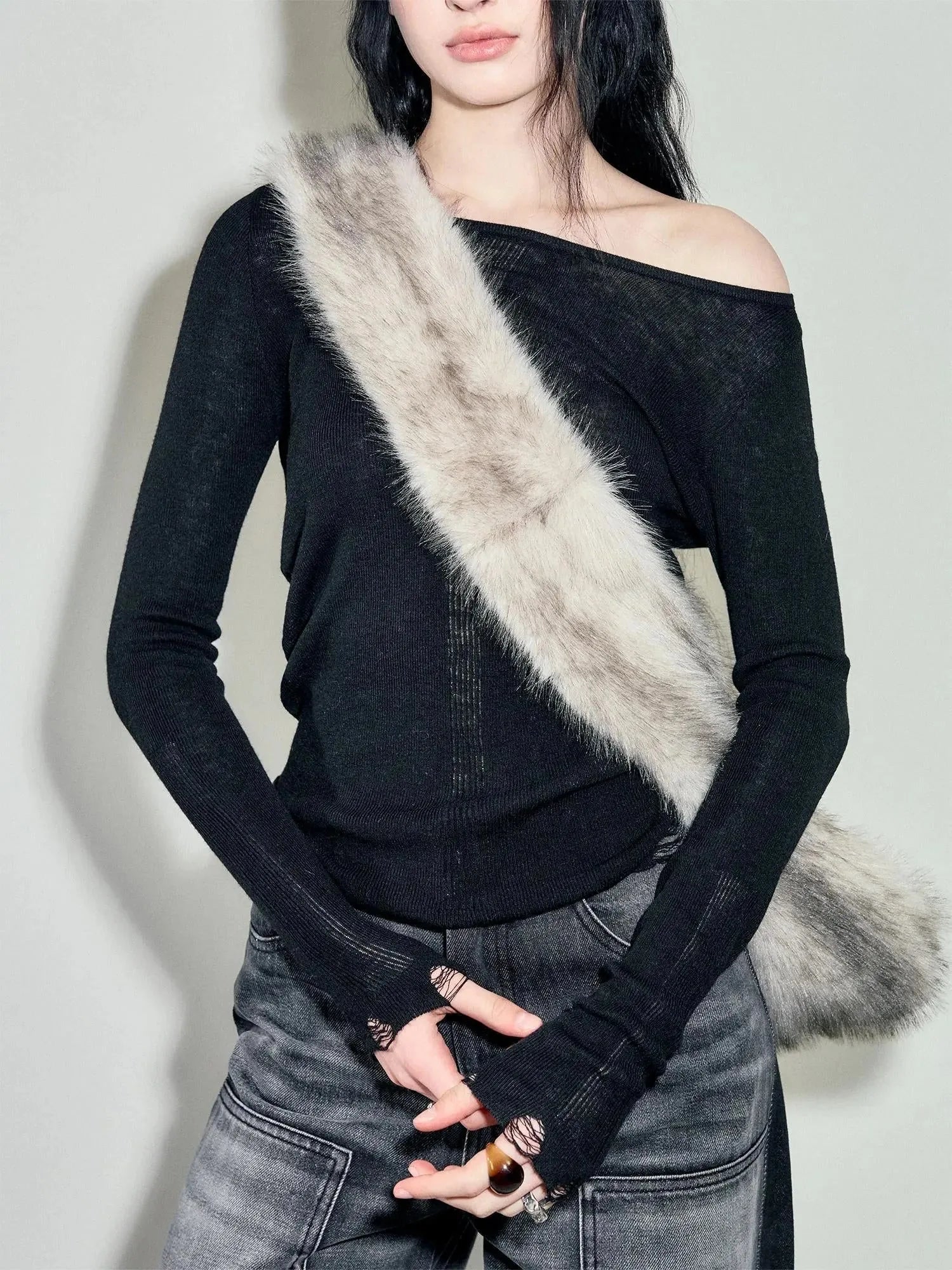 Faux Fur Shoulder Bag With Spray Dye Pattern