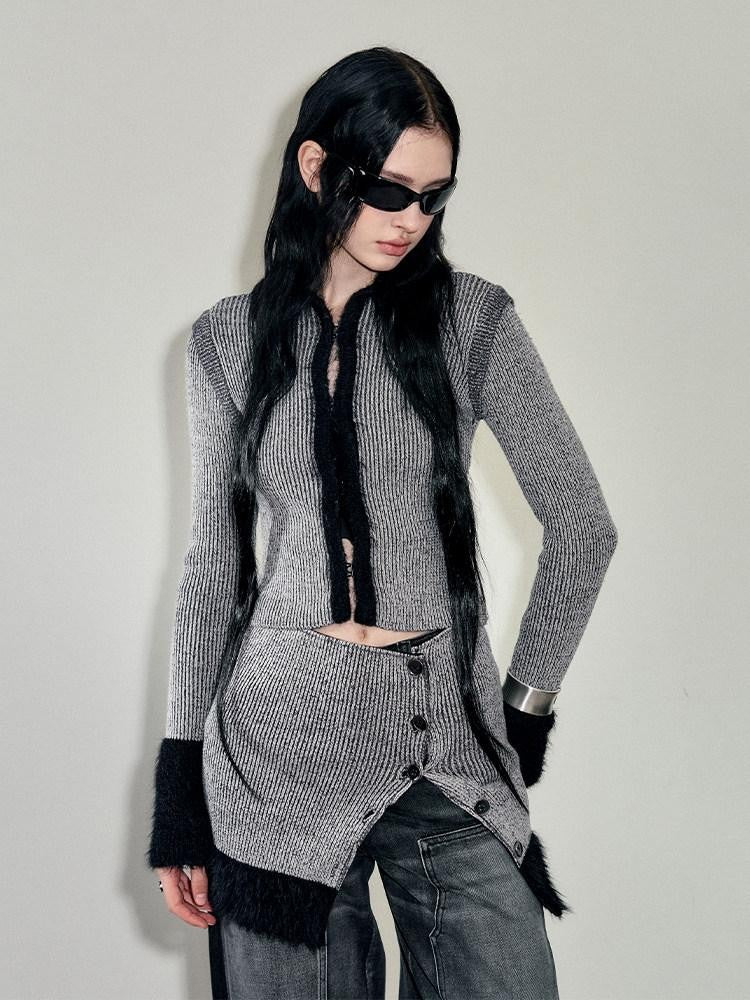AnnoMundi Faux Mink Plush Knit Hook Closure Turn Down Collar Slim Fit Women&