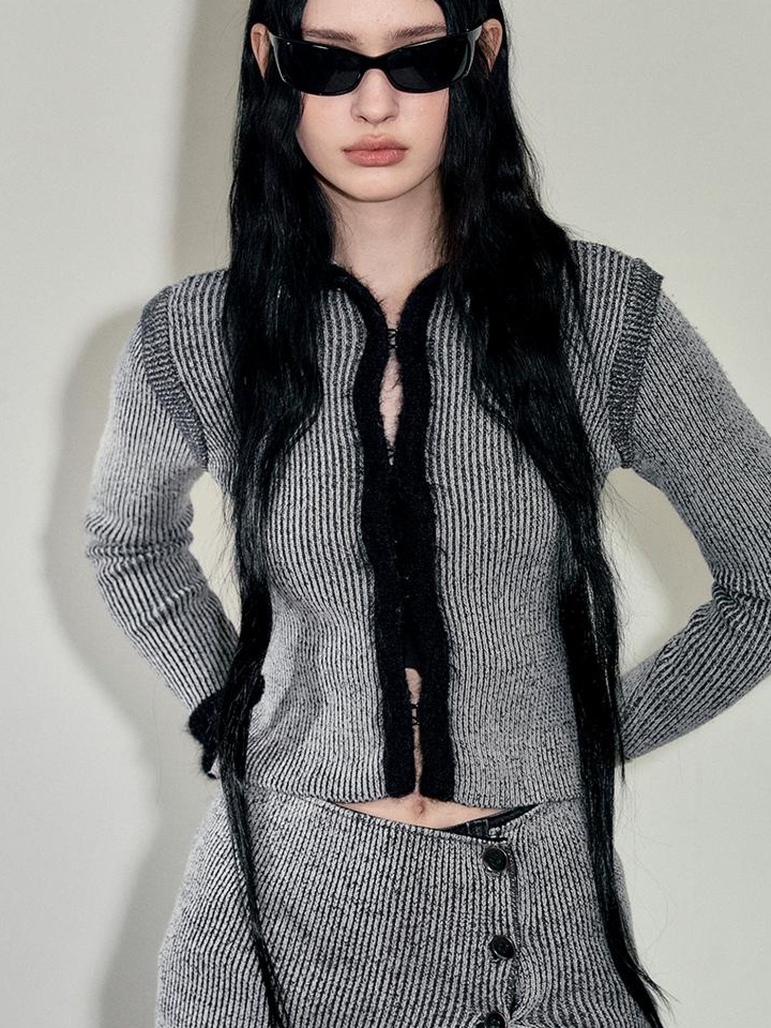 AnnoMundi Faux Mink Trimmed Hook Front Knit Cardigan
