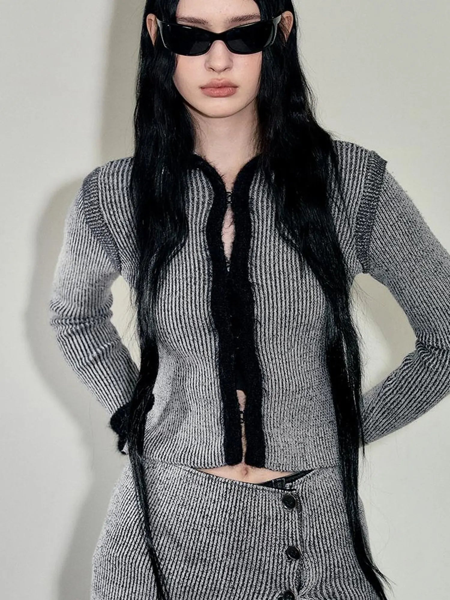 Faux Mink Trimmed Hook Front Knit Cardigan