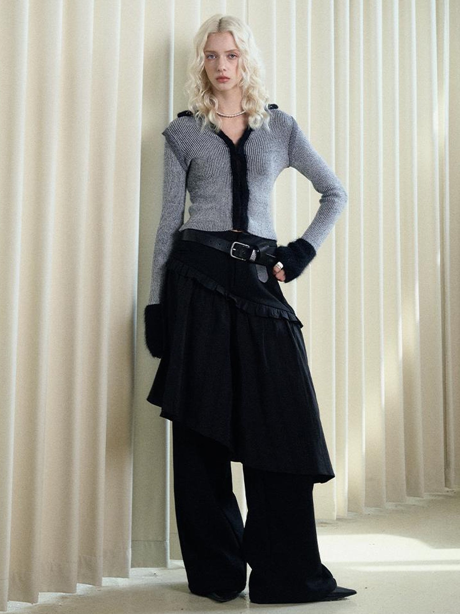 AnnoMundi Faux Mink Trimmed Hook Front Knit Cardigan