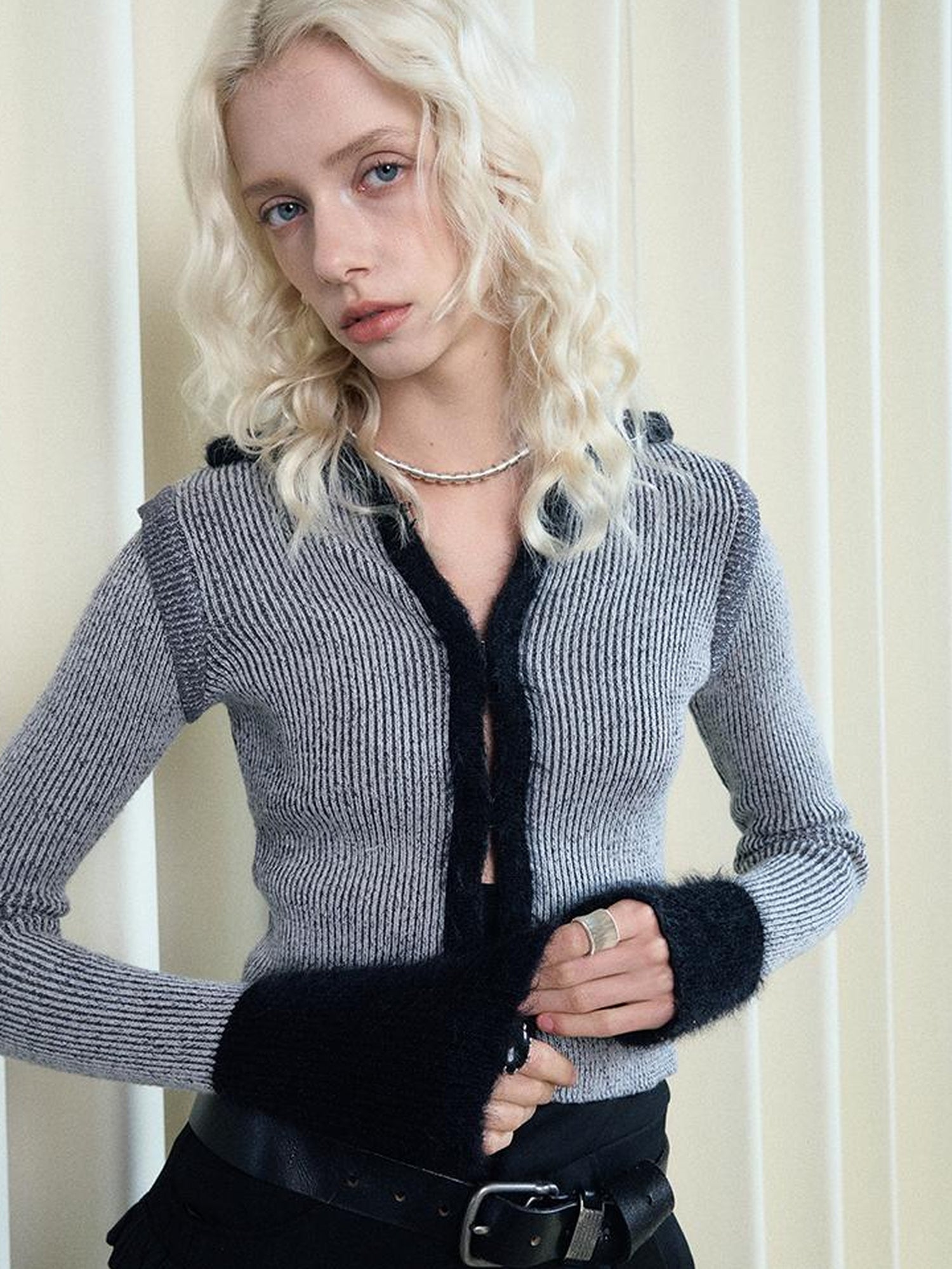 AnnoMundi Faux Mink Trimmed Hook Front Knit Cardigan