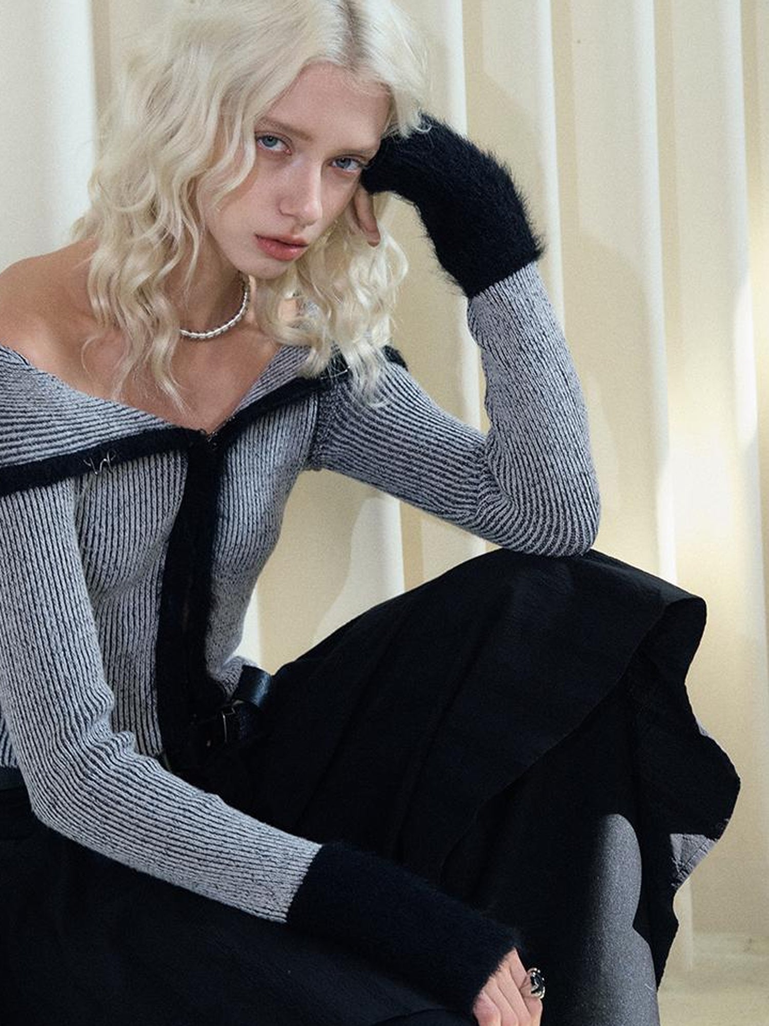 AnnoMundi Faux Mink Trimmed Hook Front Knit Cardigan