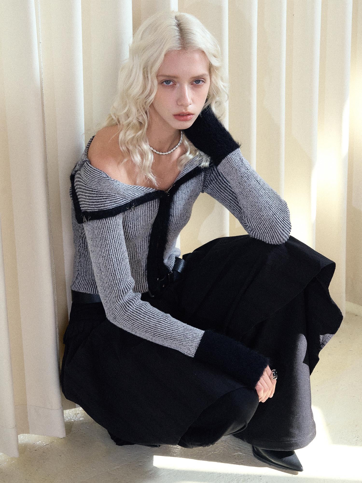 AnnoMundi Faux Mink Trimmed Hook Front Knit Cardigan