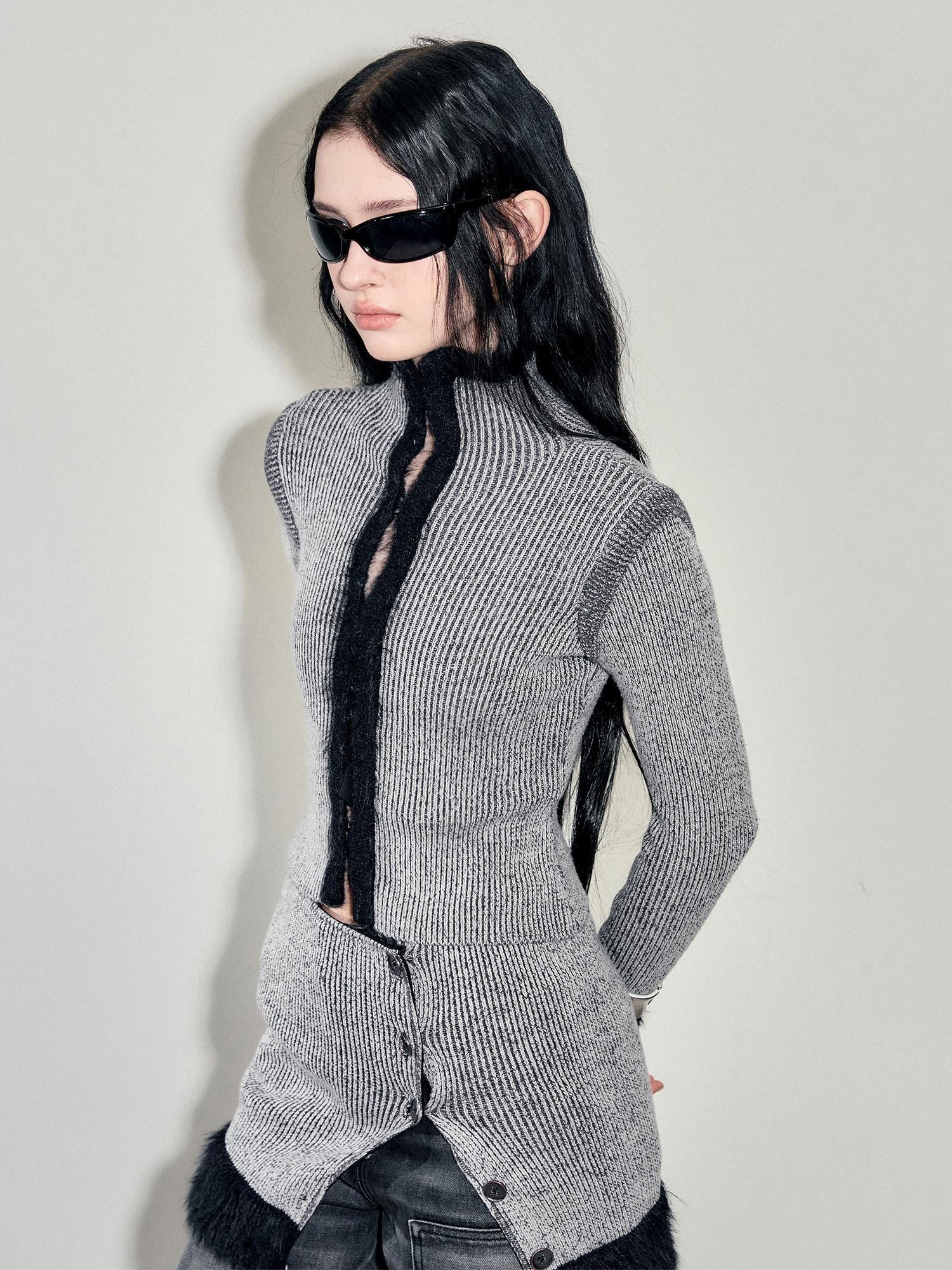 AnnoMundi Faux Mink Trimmed Hook Front Knit Cardigan