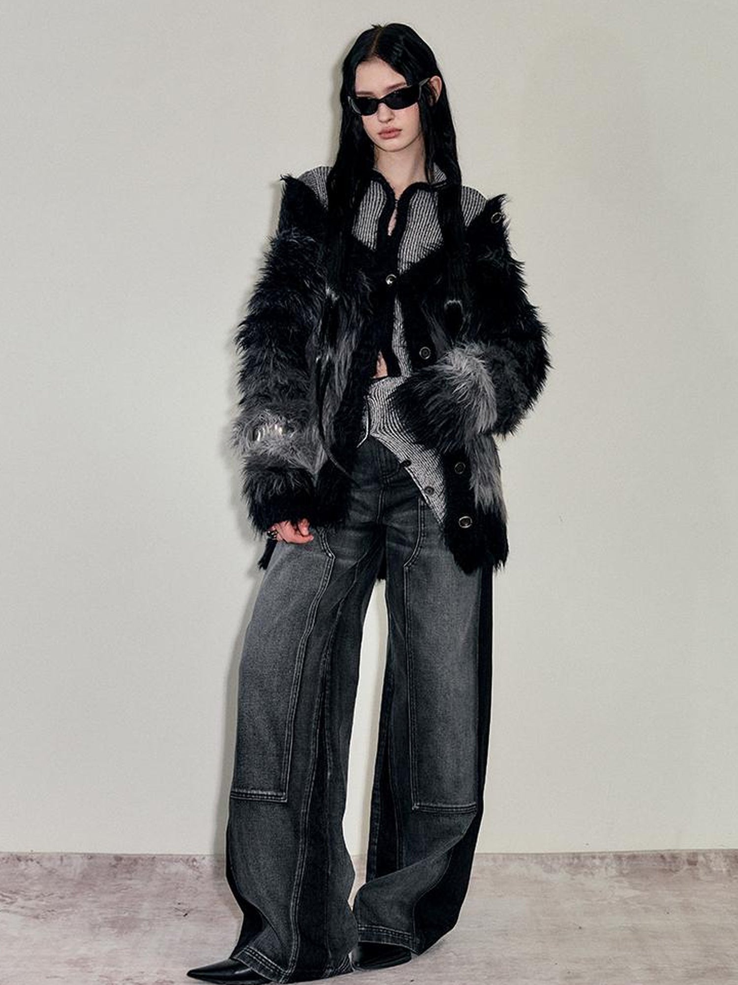 AnnoMundi Faux Mink Trimmed Hook Front Knit Cardigan